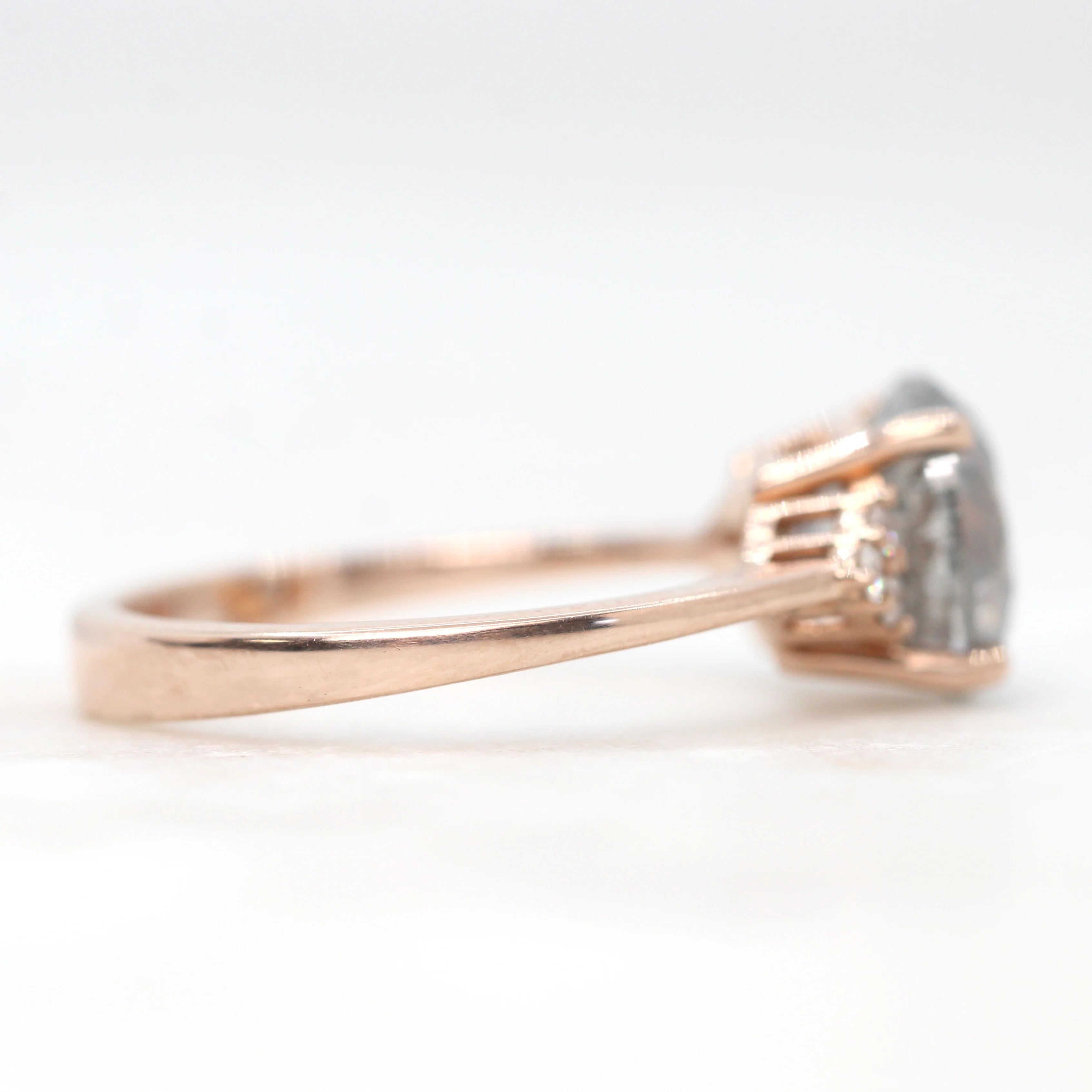 Imogene Ring with a 3.00 Carat Round Gray Salt and Pepper Diamond and White Accent Diamonds in 14k Rose Gold - Ready to Size and Ship - Image 5