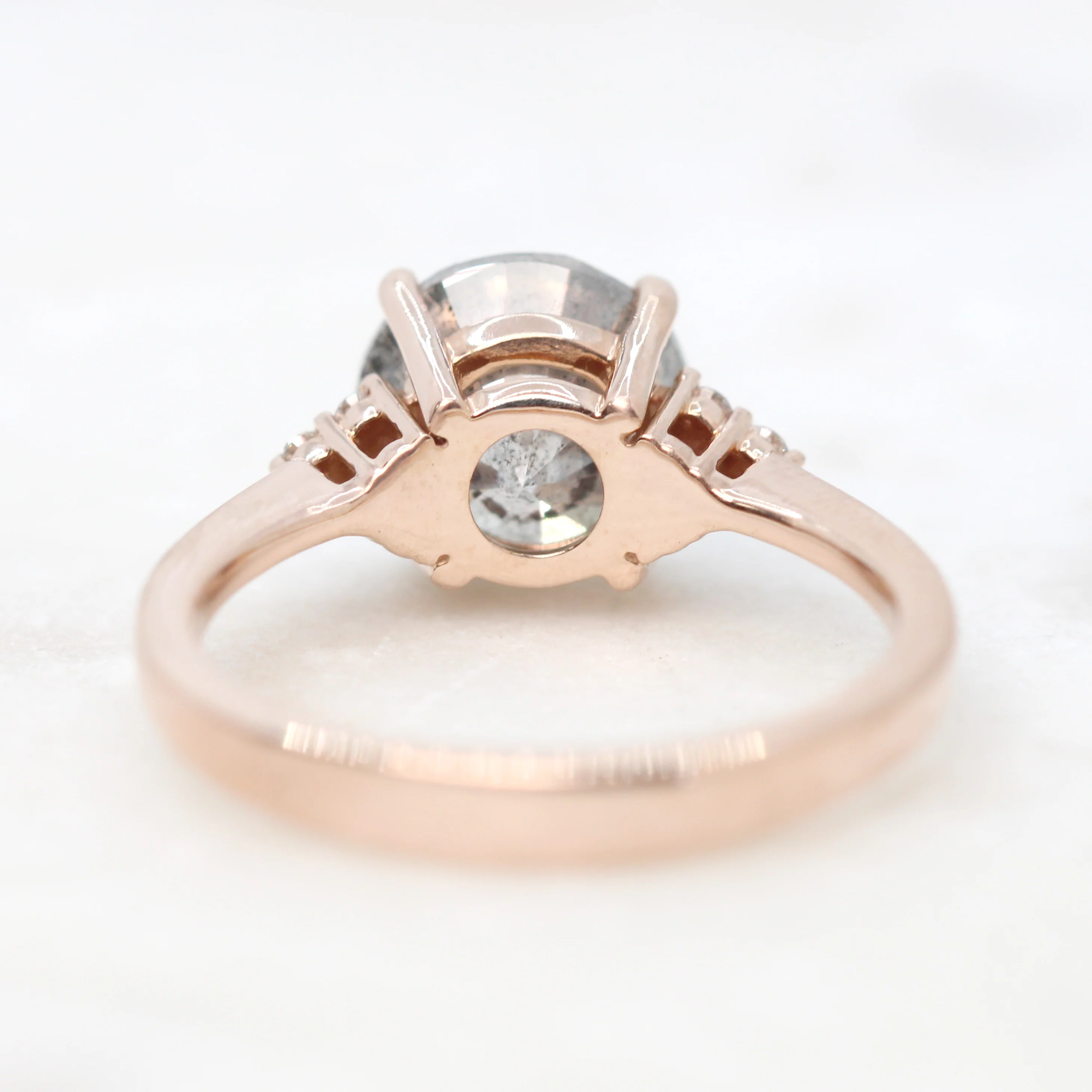 Imogene Ring with a 3.00 Carat Round Gray Salt and Pepper Diamond and White Accent Diamonds in 14k Rose Gold - Ready to Size and Ship - Image 6
