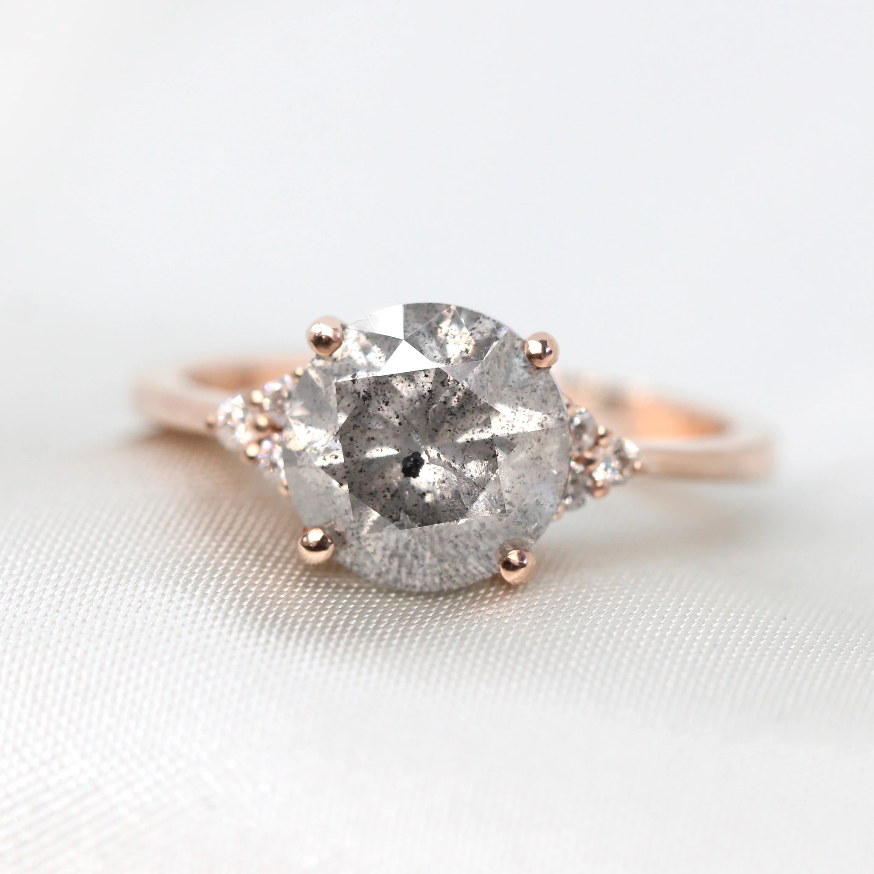 Imogene Ring with a 3.00 Carat Round Gray Salt and Pepper Diamond and White Accent Diamonds in 14k Rose Gold - Ready to Size and Ship - Image 7