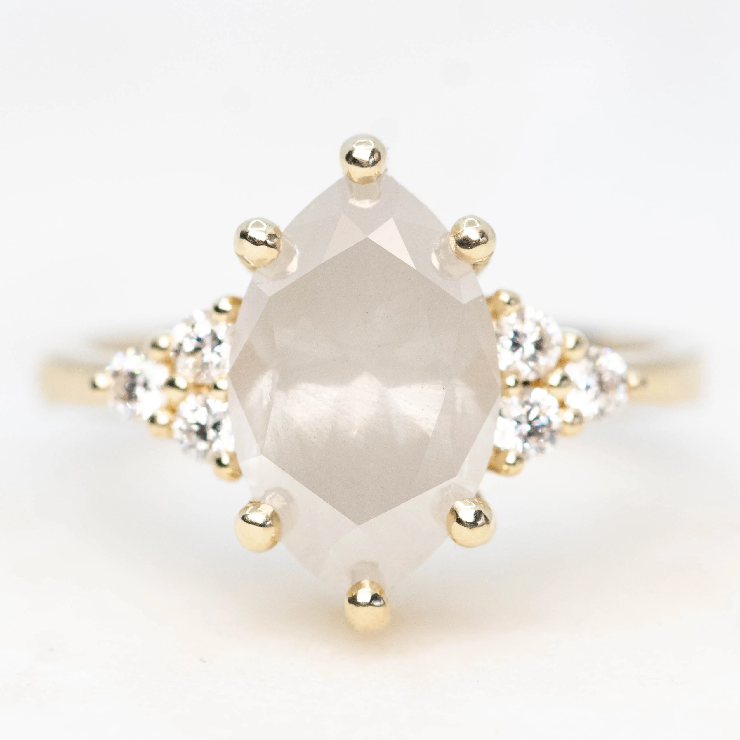 Imogene Ring with a 3.21 Carat Misty White Marquise Diamond and Canadian White Accent Diamonds in 14k Yellow Gold - Ready to Size and Ship