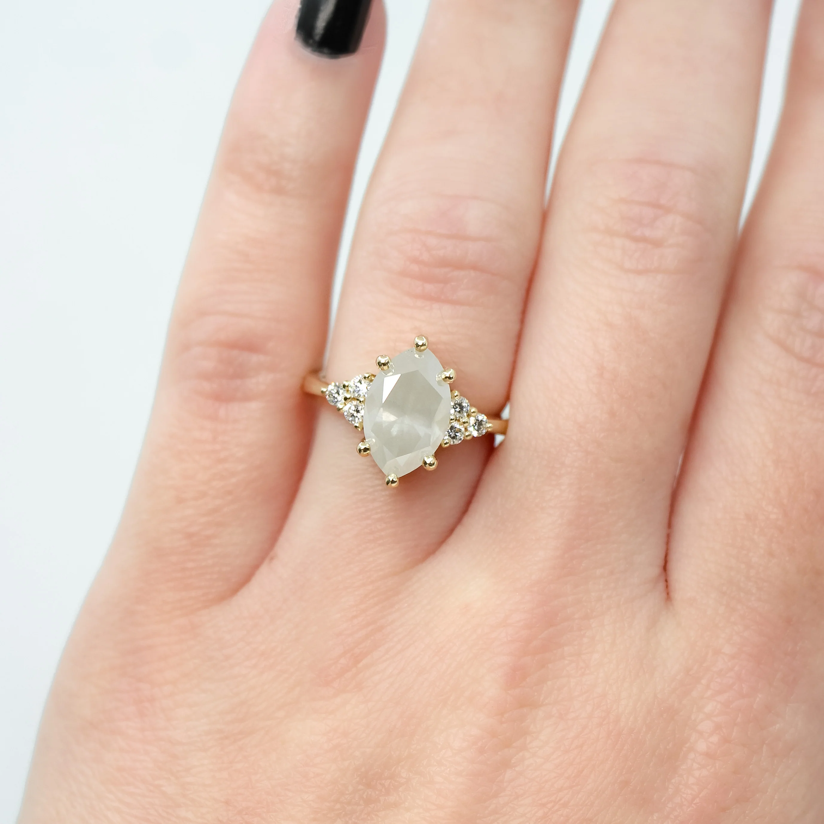 Imogene Ring with a 3.21 Carat Misty White Marquise Diamond and Canadian White Accent Diamonds in 14k Yellow Gold - Ready to Size and Ship - Image 2