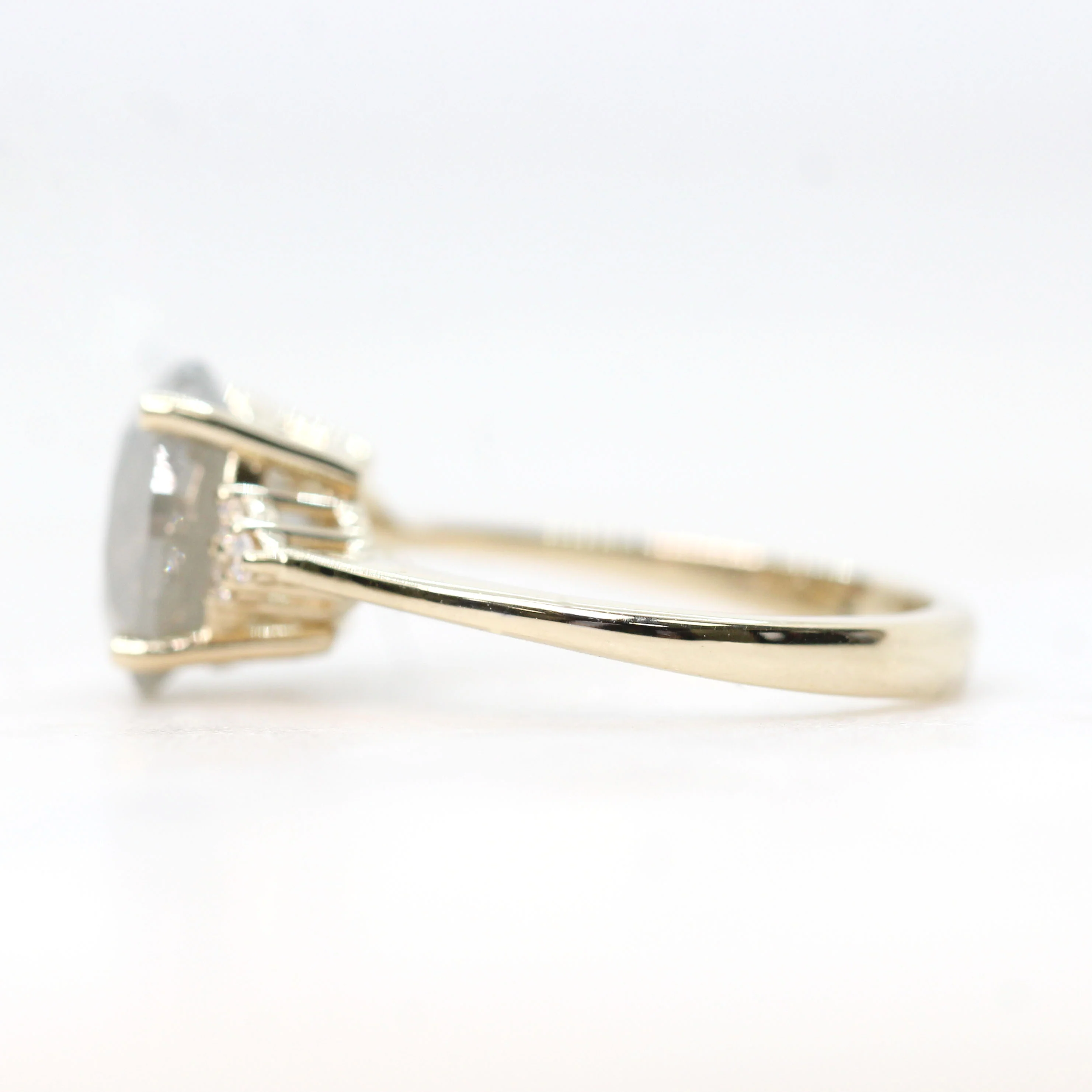 Imogene Ring with a 4.01 Carat Round Gray Salt and Pepper Diamond and White Accent Diamonds in 14k Yellow Gold - Ready to Size and Ship - Image 5