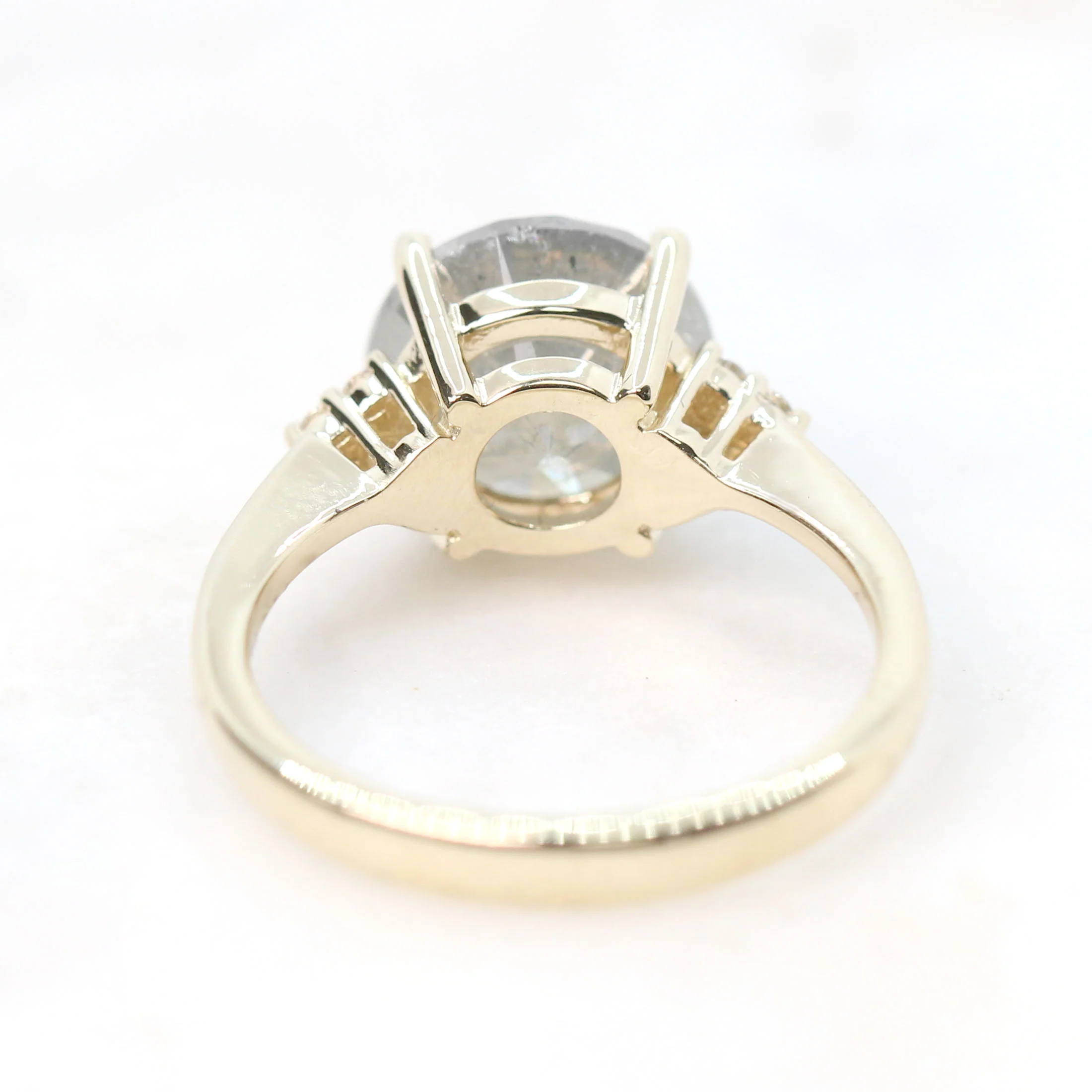 Imogene Ring with a 4.01 Carat Round Gray Salt and Pepper Diamond and White Accent Diamonds in 14k Yellow Gold - Ready to Size and Ship - Image 6
