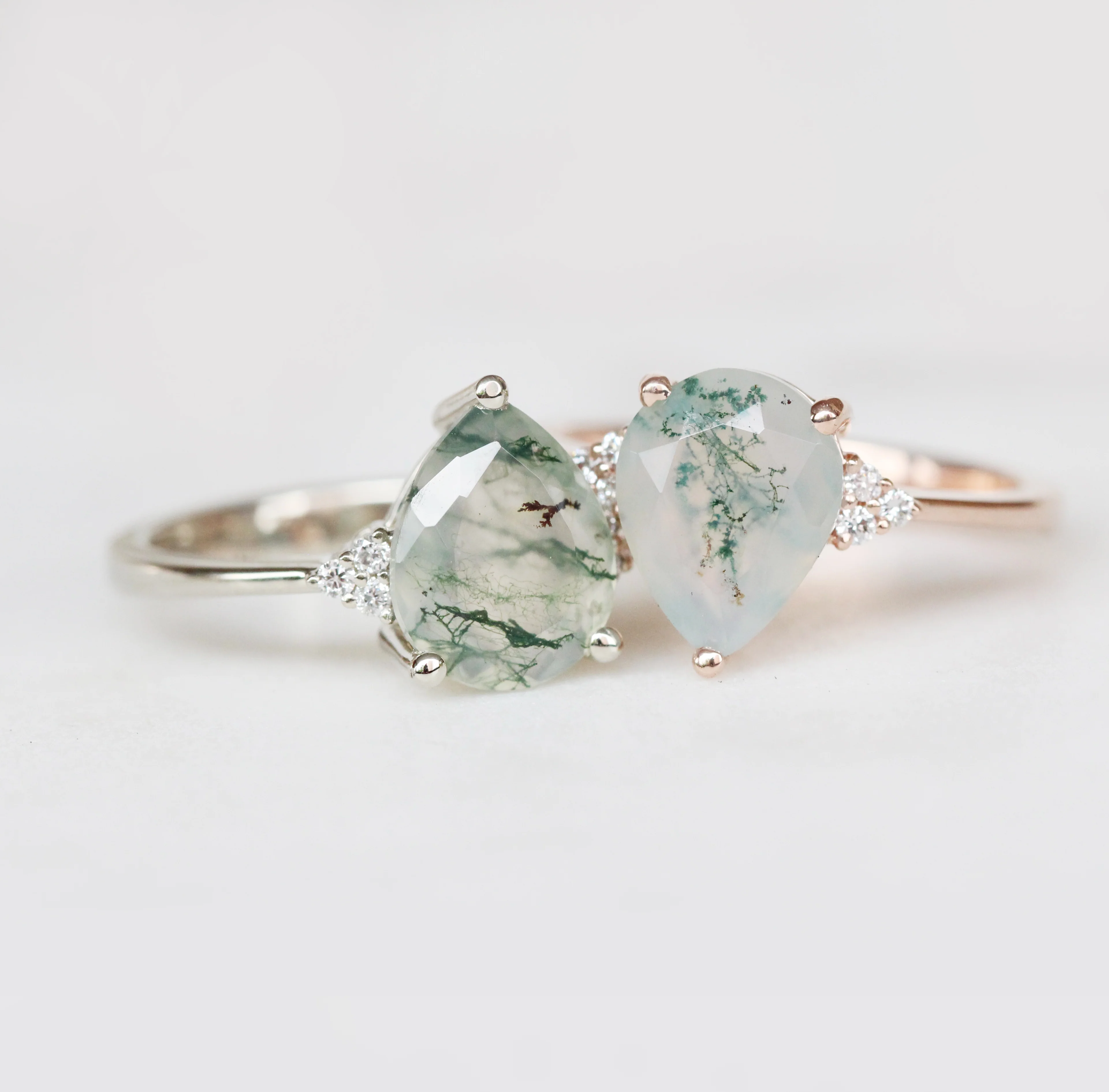 Imogene Ring with a Pear Moss Agate and White Accent Diamonds - Made to Order - Image 11