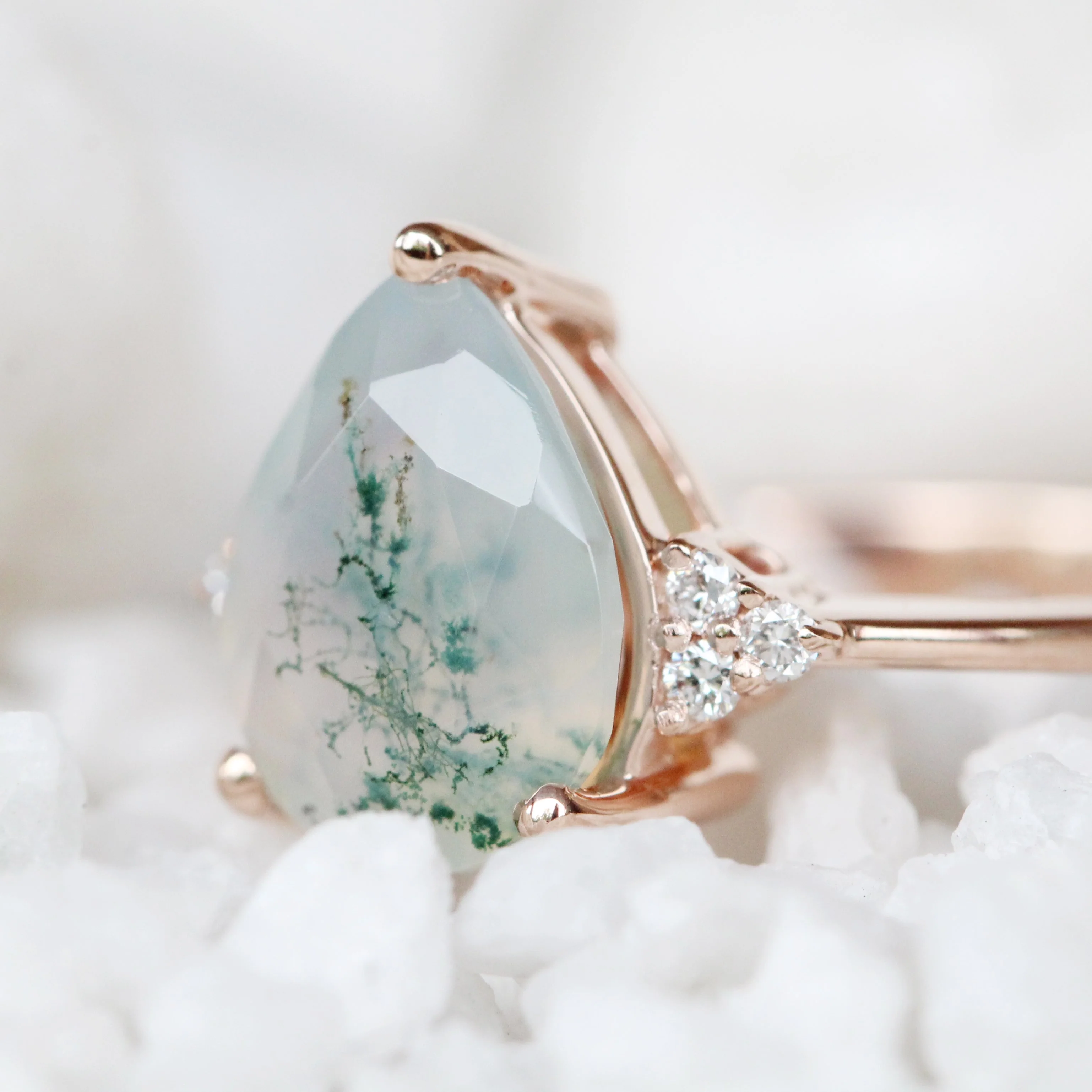 Imogene Ring with a Pear Moss Agate and White Accent Diamonds - Made to Order - Image 5