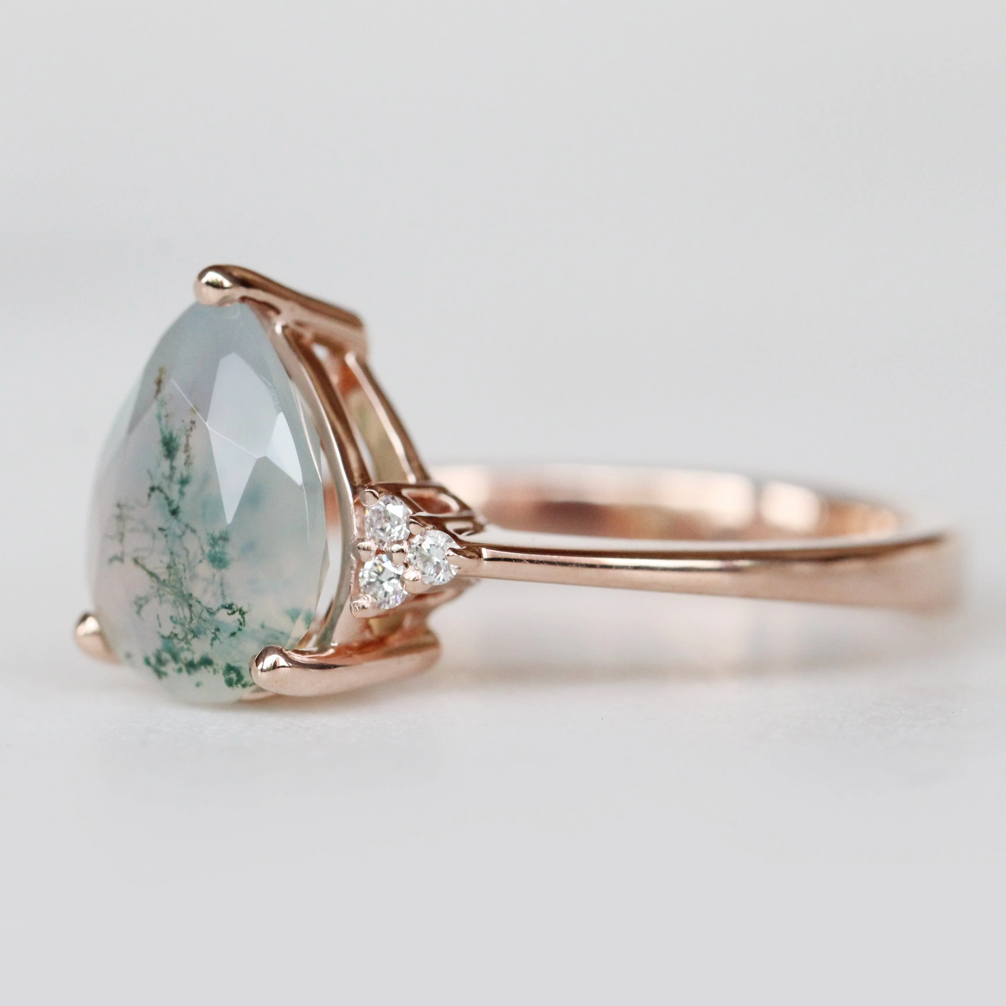 Imogene Ring with a Pear Moss Agate and White Accent Diamonds - Made to Order - Image 6