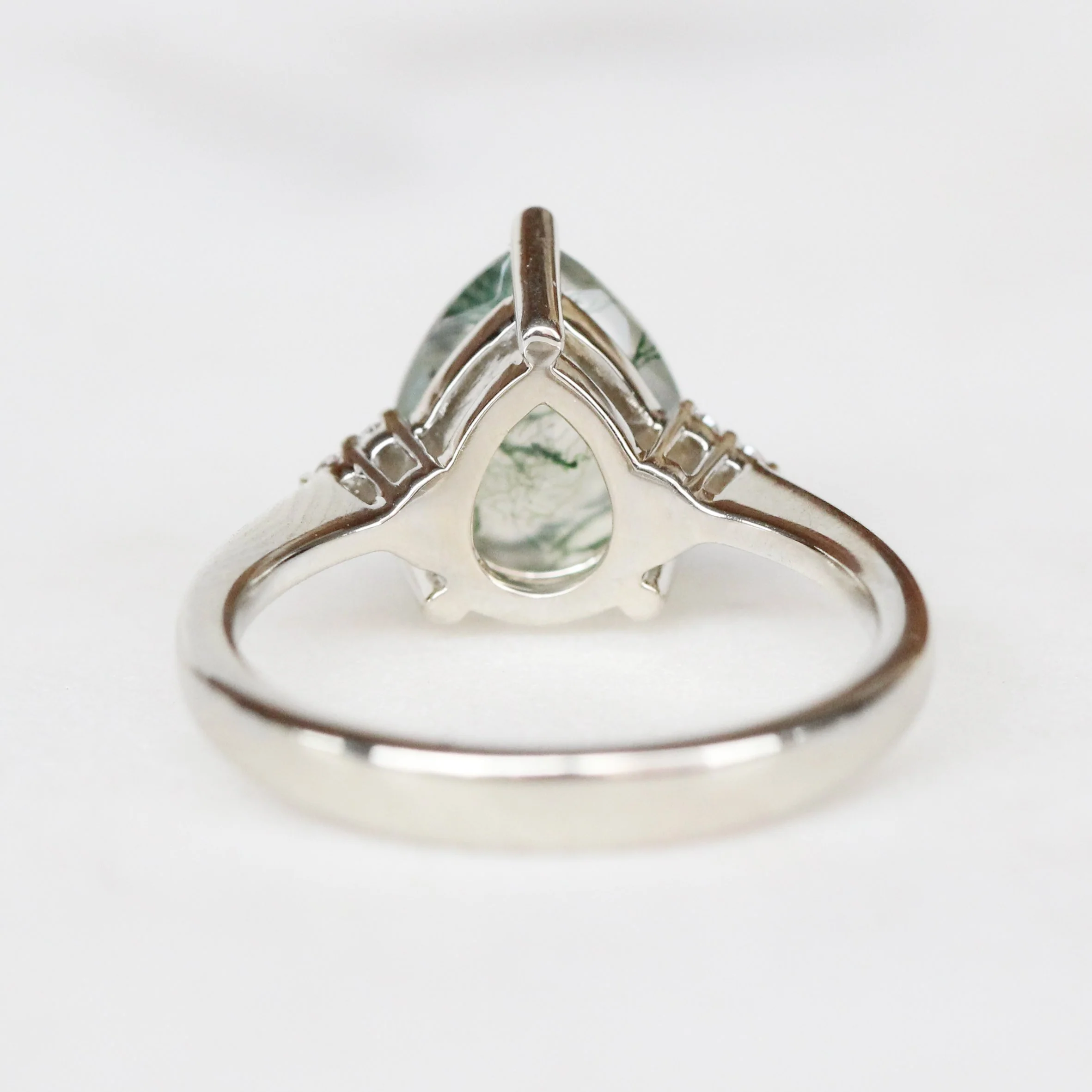 Imogene Ring with a Pear Moss Agate and White Accent Diamonds - Made to Order - Image 7
