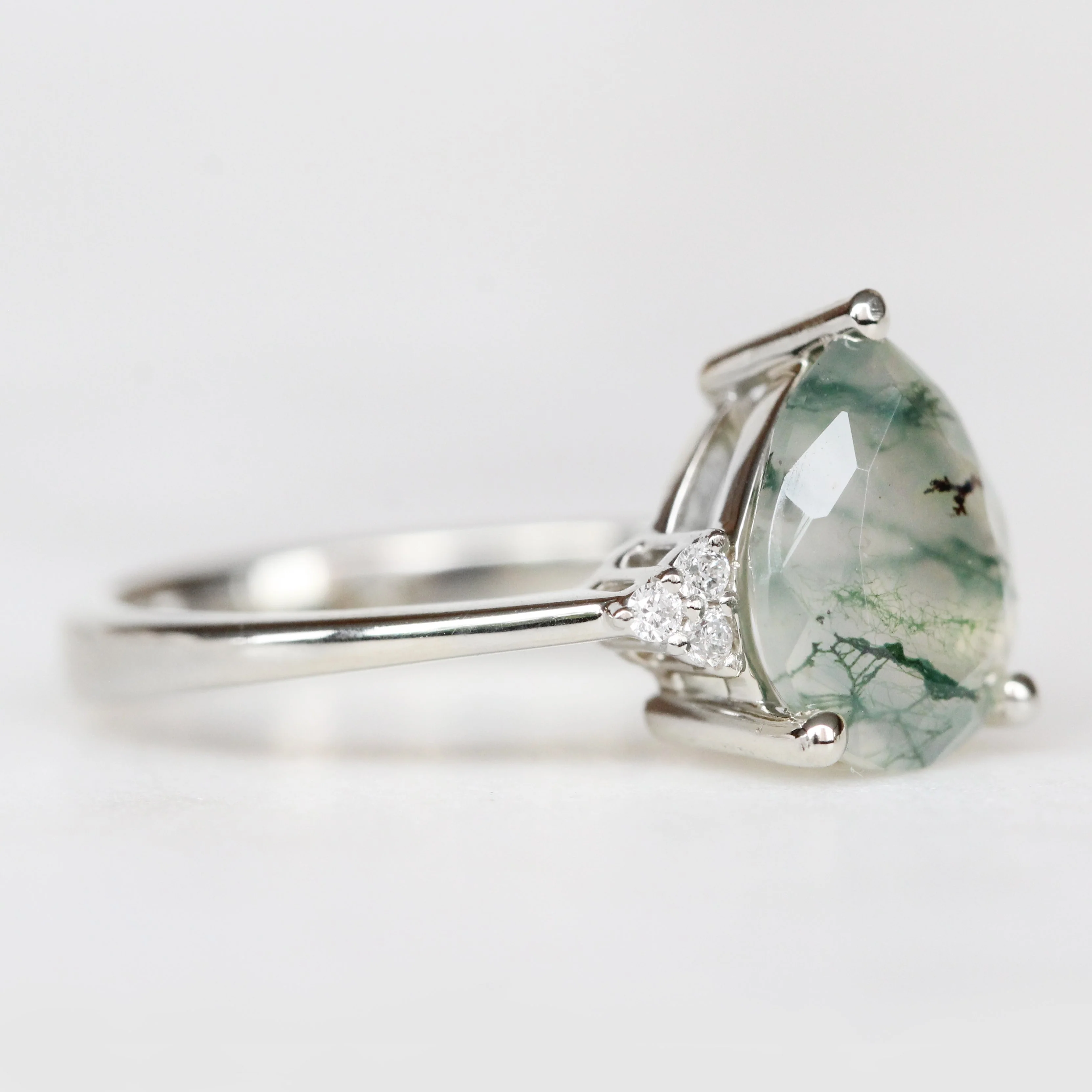 Imogene Ring with a Pear Moss Agate and White Accent Diamonds - Made to Order - Image 8