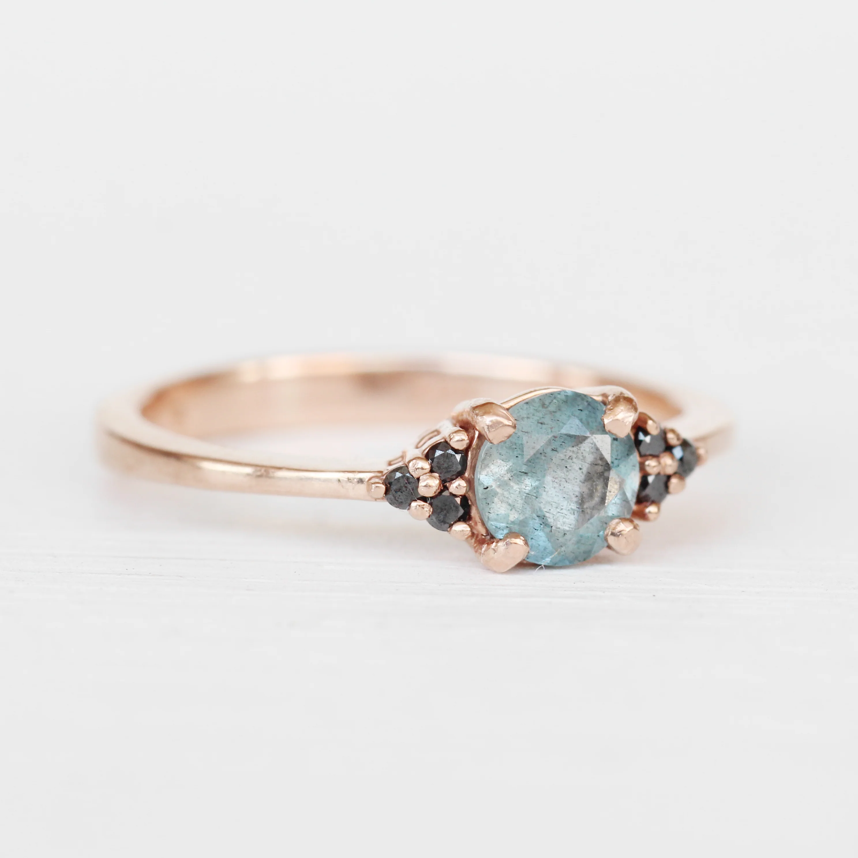 Imogene Ring with a Mossy Aquamarine and Black Diamonds - Made to Order - Image 3