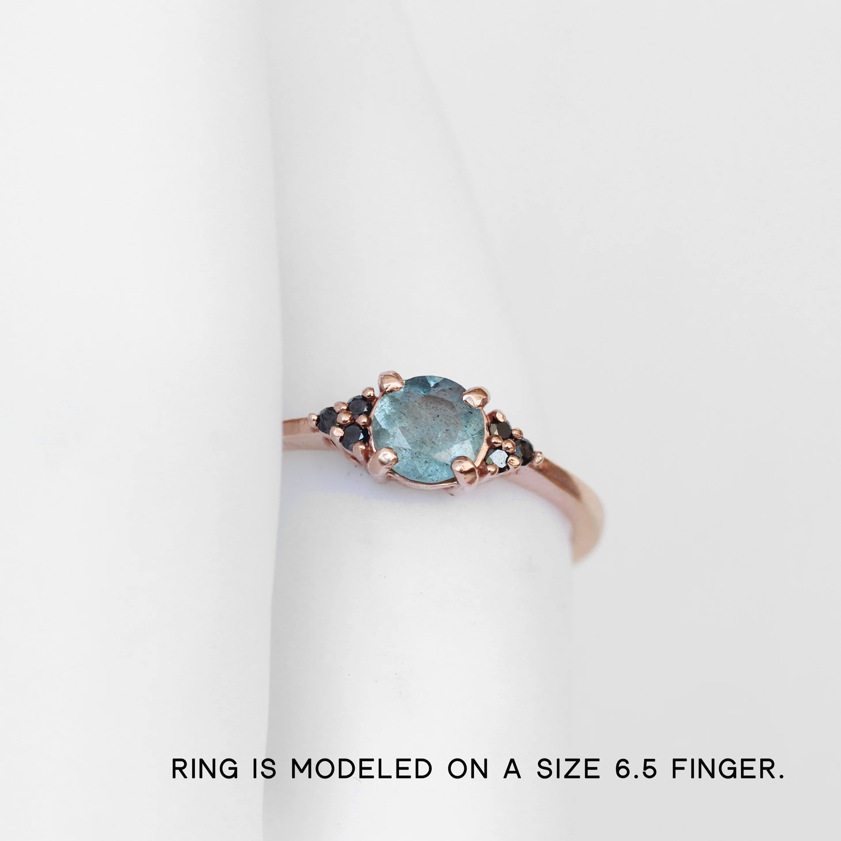 Imogene Ring with a Mossy Aquamarine and Black Diamonds - Made to Order - Image 7