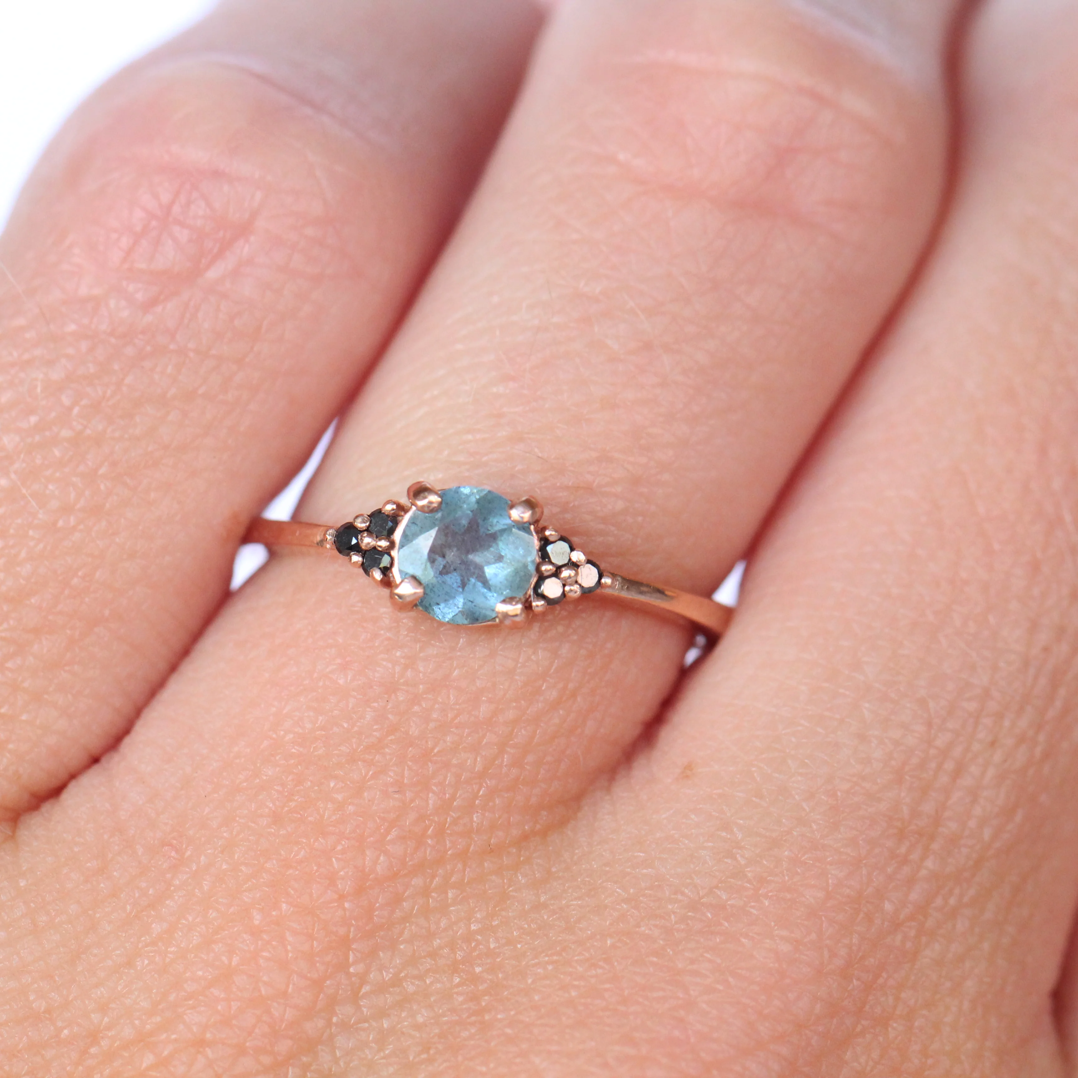 Imogene Ring with a Mossy Aquamarine and Black Diamonds - Made to Order - Image 9