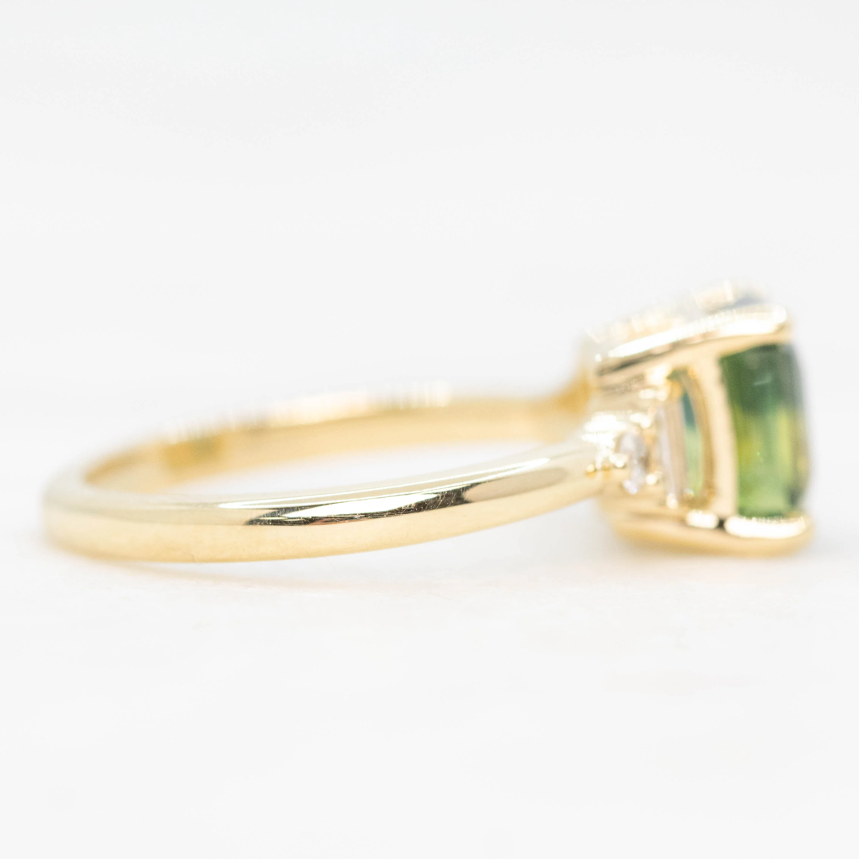 Iris Ring with a 2.75 Carat Asscher Cut Teal Sapphire and White Accent Diamonds in 14k Yellow Gold - Ready to Size and Ship - Image 5