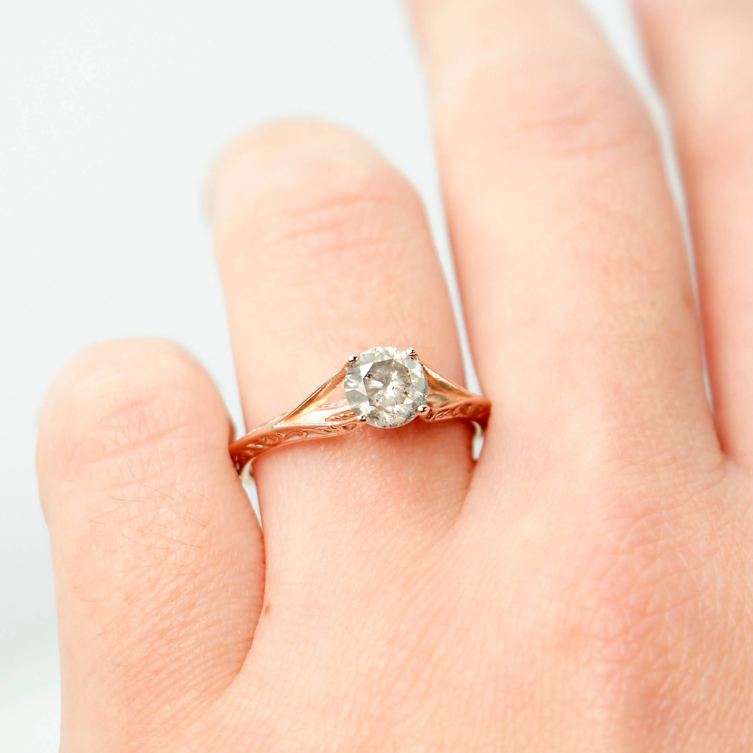 Ivy Ring with a 0.98 Carat Round Light Gray Salt and Pepper Diamond in 14k Rose Gold - Ready to Size and Ship - Image 11
