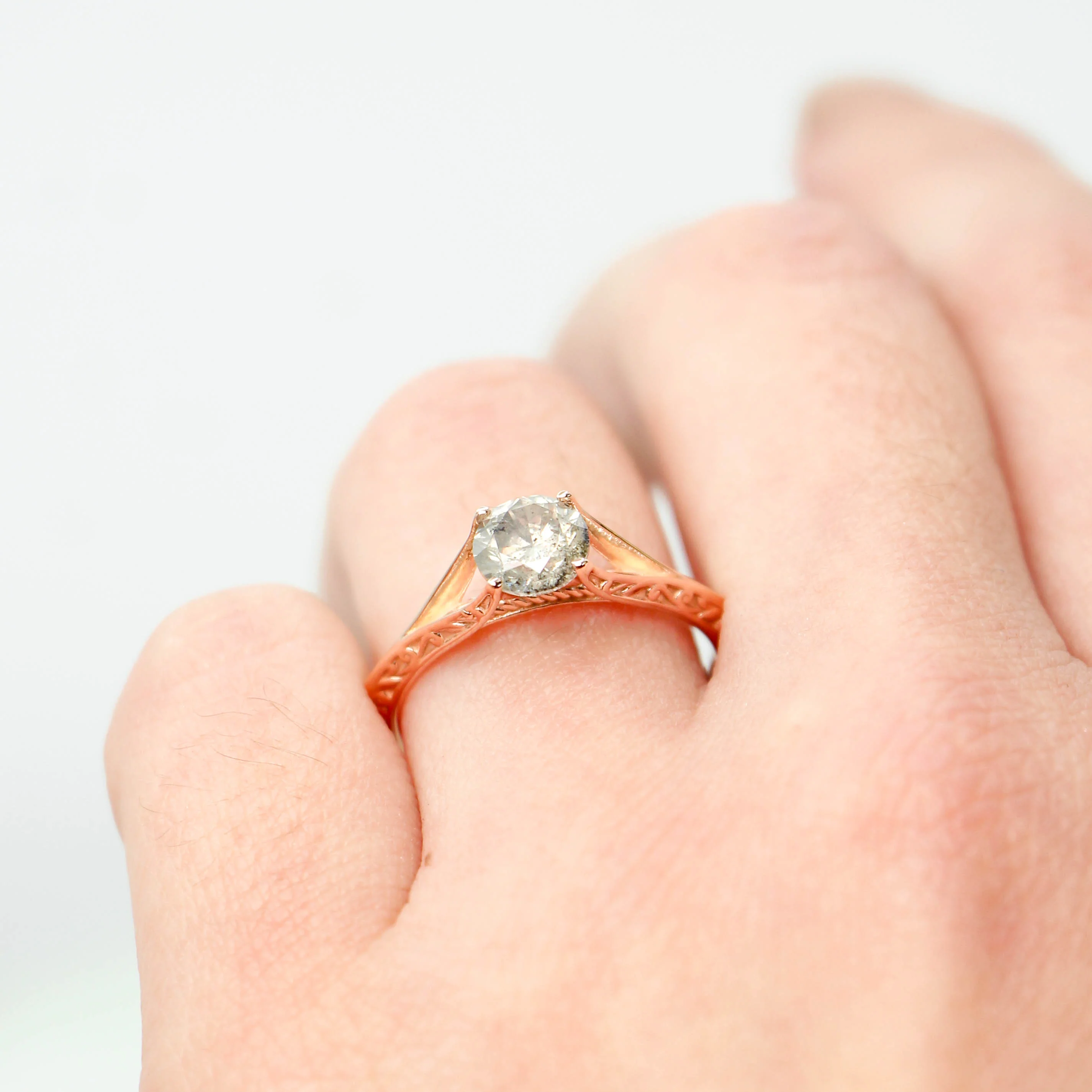 Ivy Ring with a 0.98 Carat Round Light Gray Salt and Pepper Diamond in 14k Rose Gold - Ready to Size and Ship - Image 12