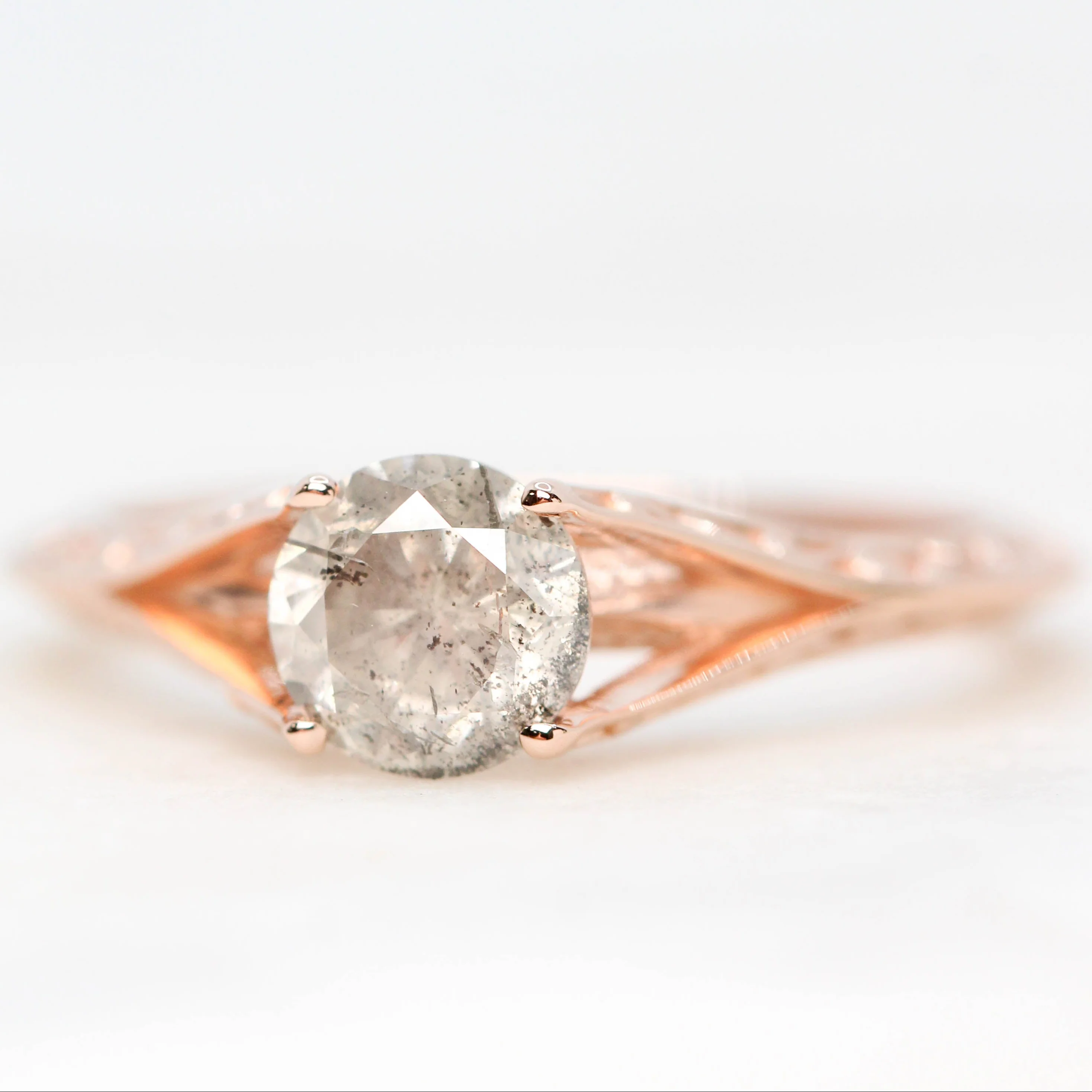 Ivy Ring with a 0.98 Carat Round Light Gray Salt and Pepper Diamond in 14k Rose Gold - Ready to Size and Ship - Image 3