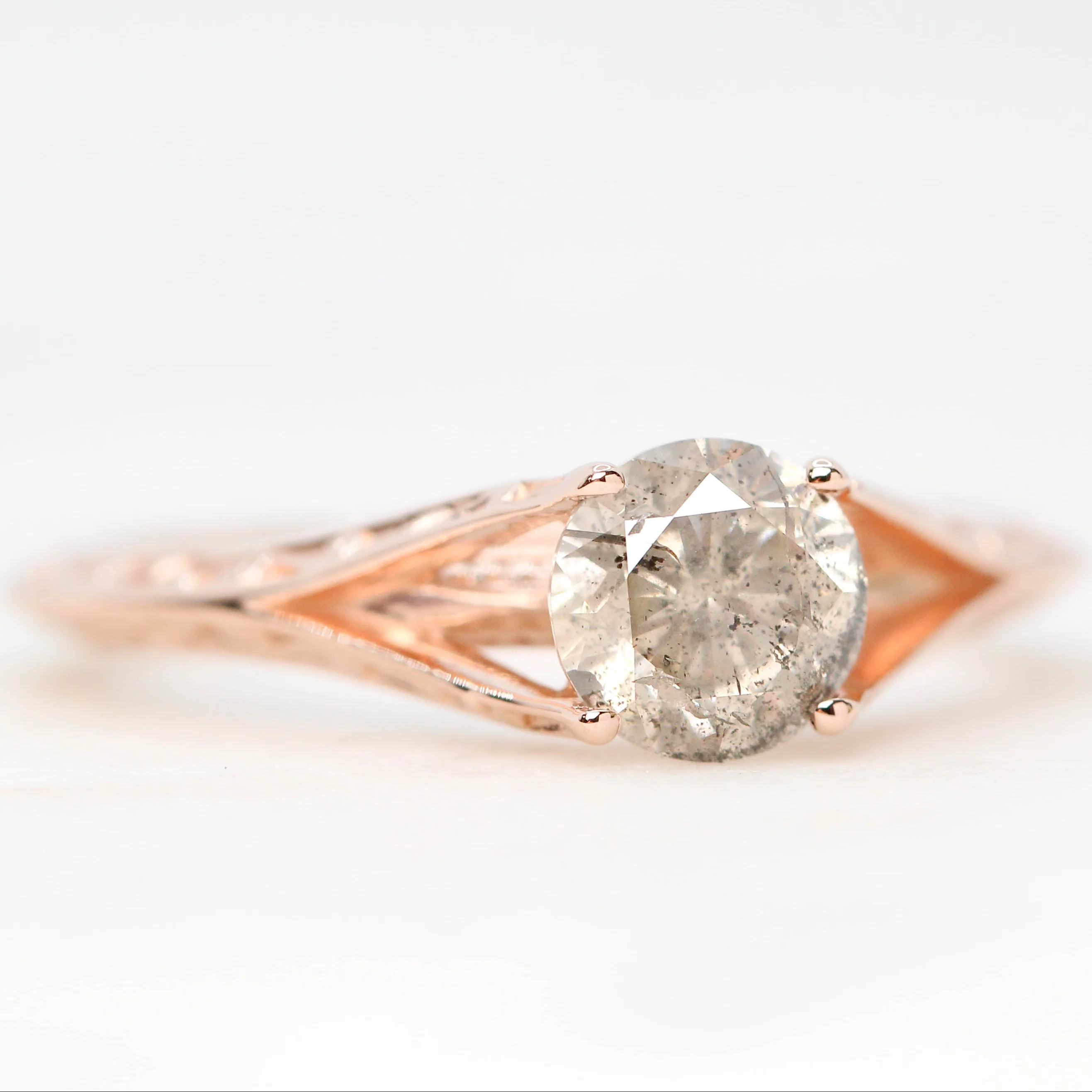 Ivy Ring with a 0.98 Carat Round Light Gray Salt and Pepper Diamond in 14k Rose Gold - Ready to Size and Ship - Image 4