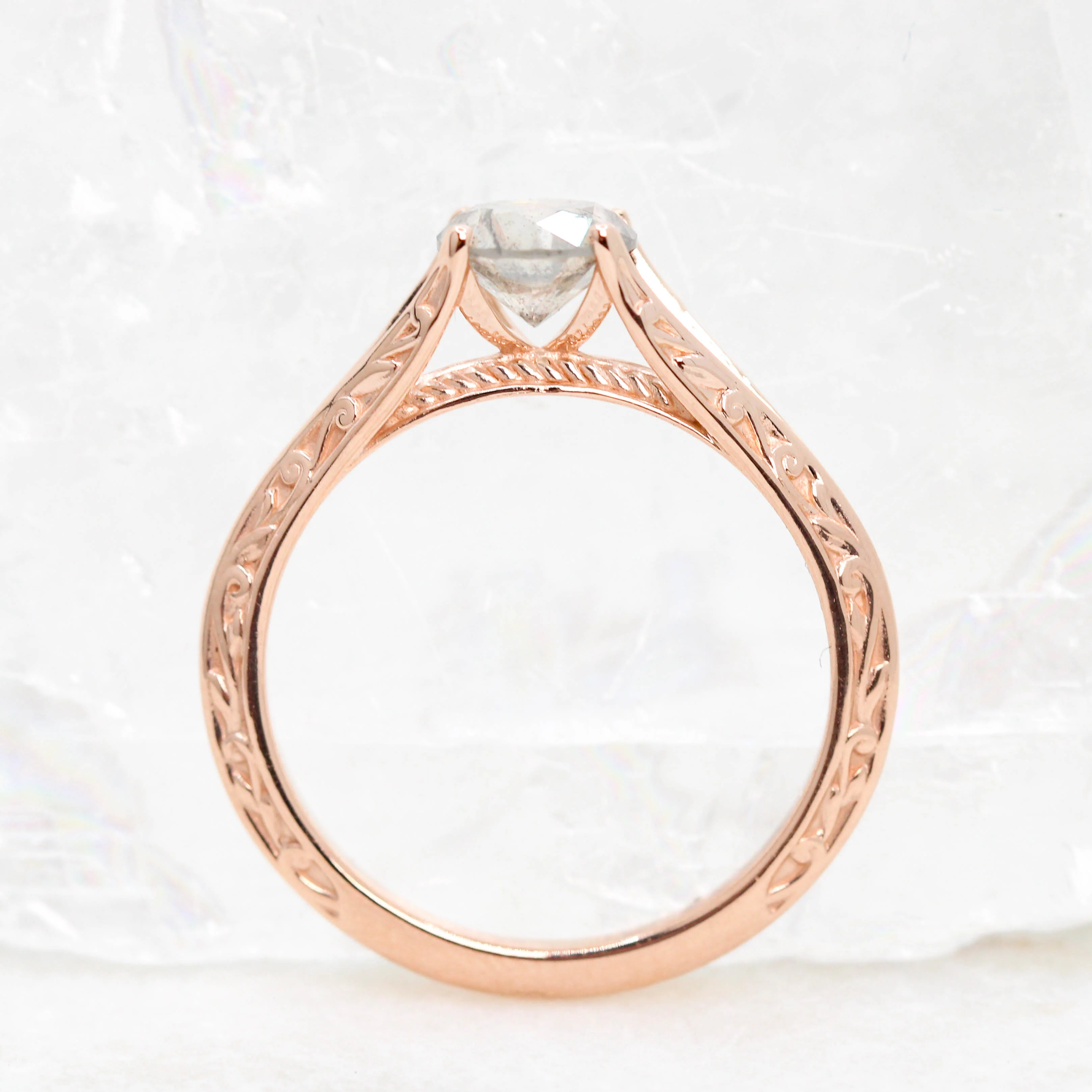 Ivy Ring with a 0.98 Carat Round Light Gray Salt and Pepper Diamond in 14k Rose Gold - Ready to Size and Ship - Image 7