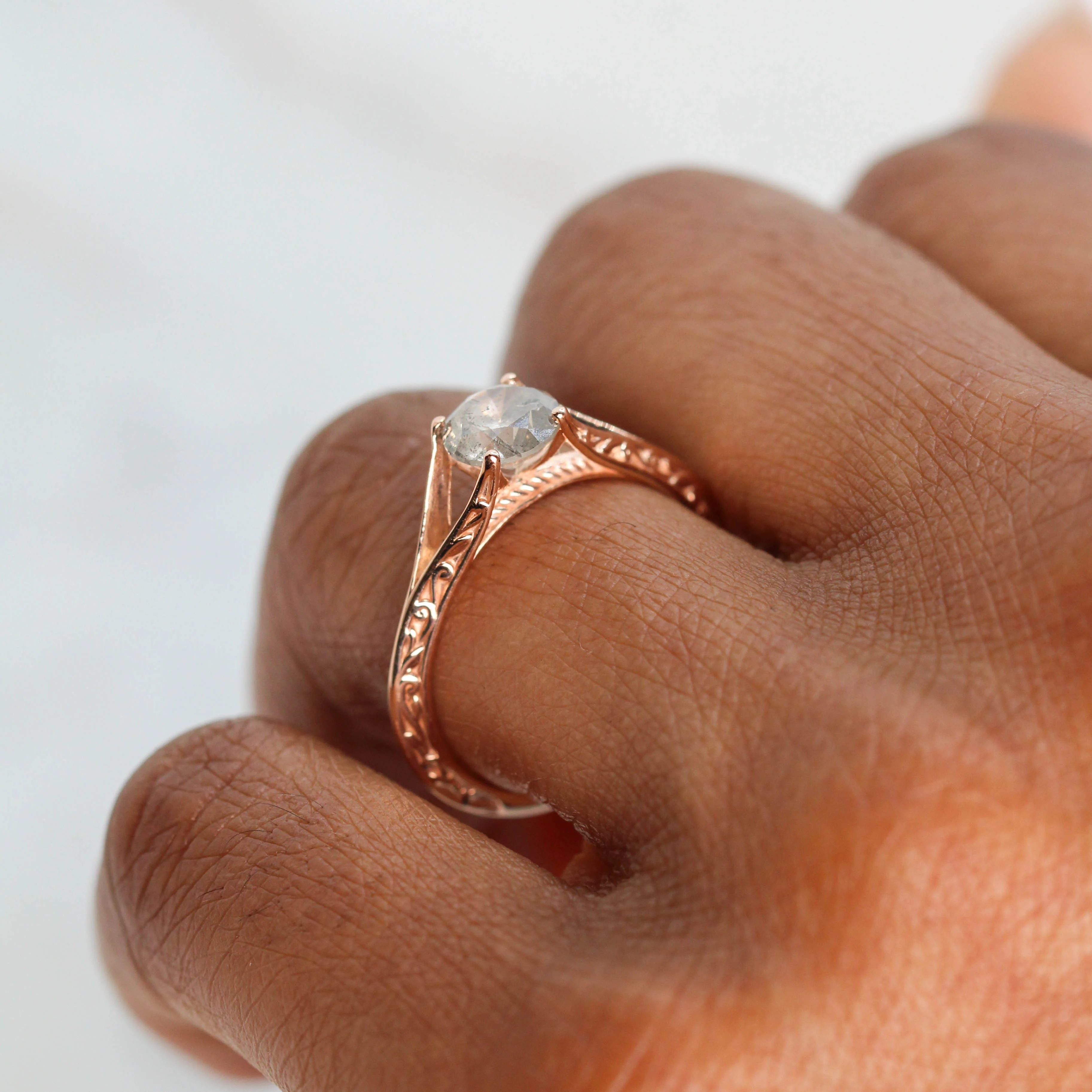 Ivy Ring with a 0.98 Carat Round Light Gray Salt and Pepper Diamond in 14k Rose Gold - Ready to Size and Ship - Image 9