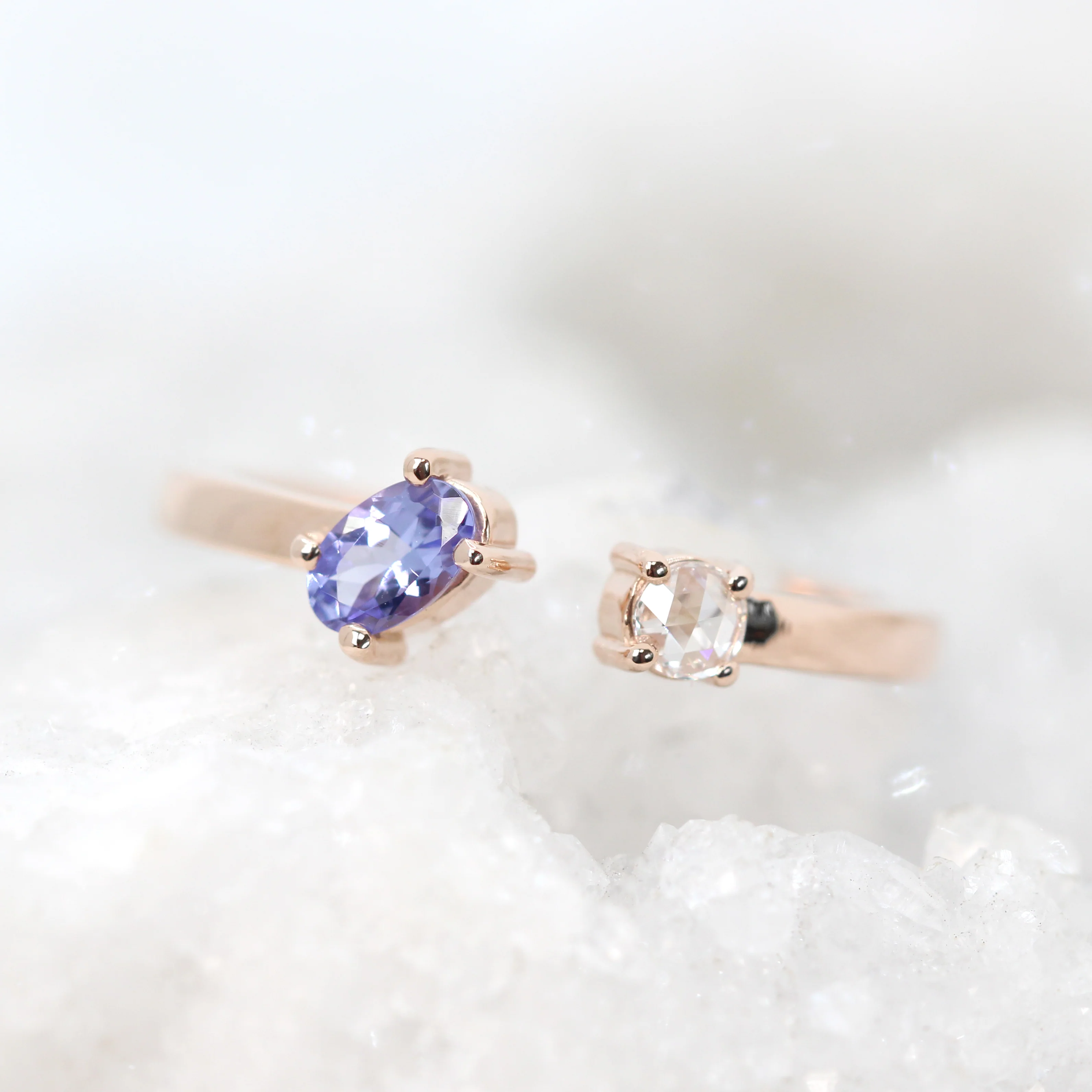 Karl Ring with an Oval Tanzanite & Clear Round Diamond - Made to Order - Image 8