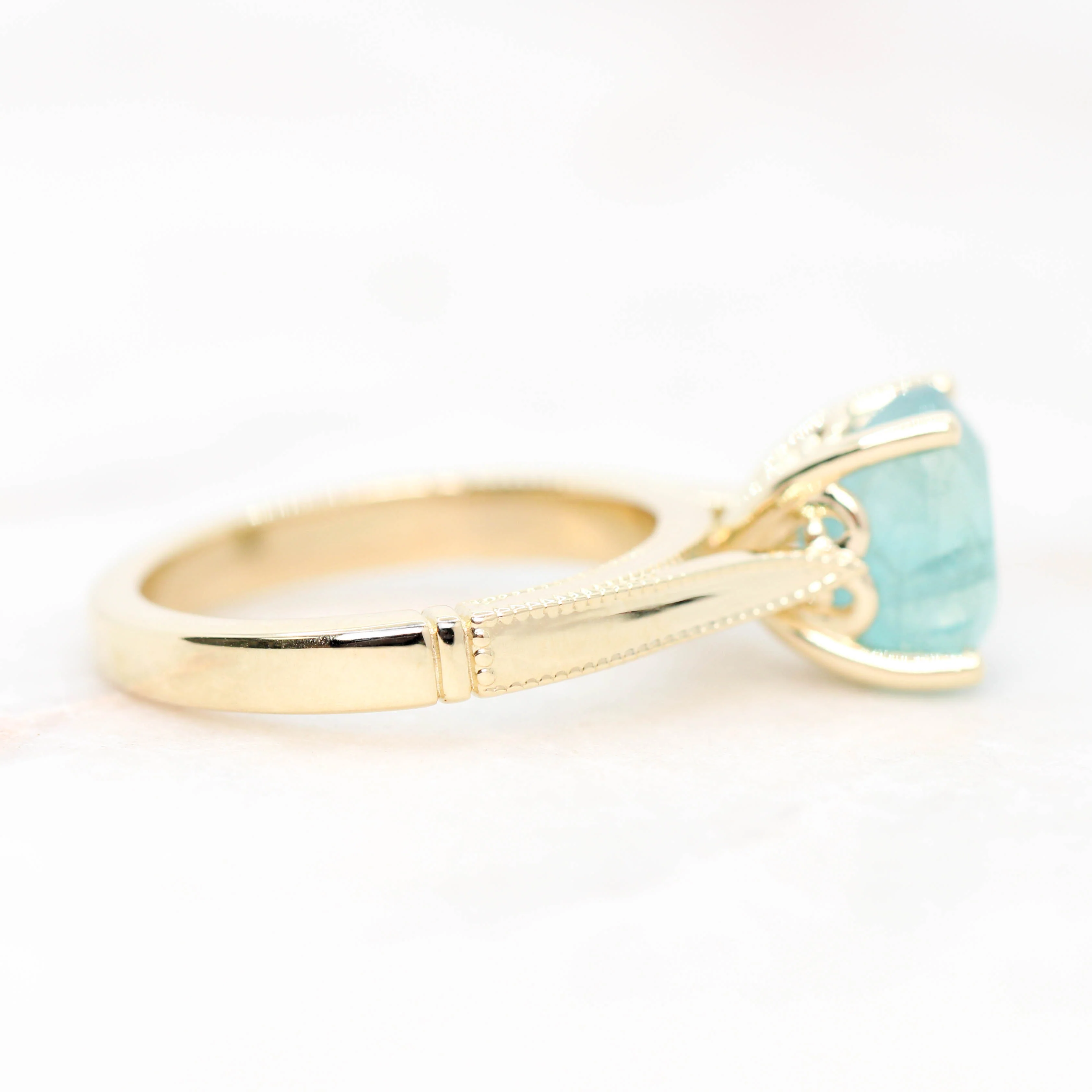 Jane Ring with a 3.22 Carat Teal Oval Grandidierite in 14k Yellow Gold - Ready to Size and Ship - Image 5