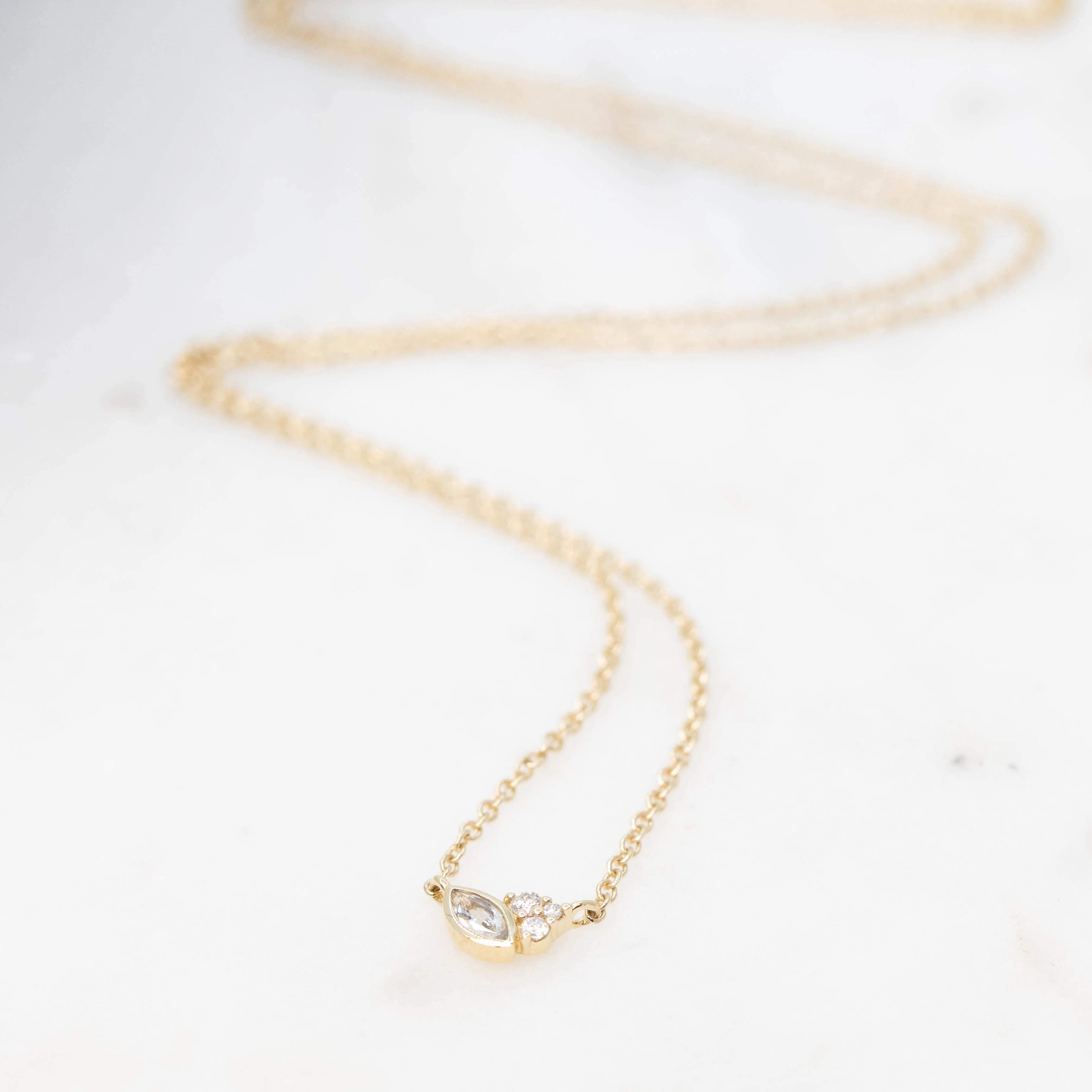 Jordan Necklace with a Marquise Sapphire and White Accent Diamonds - Made to Order