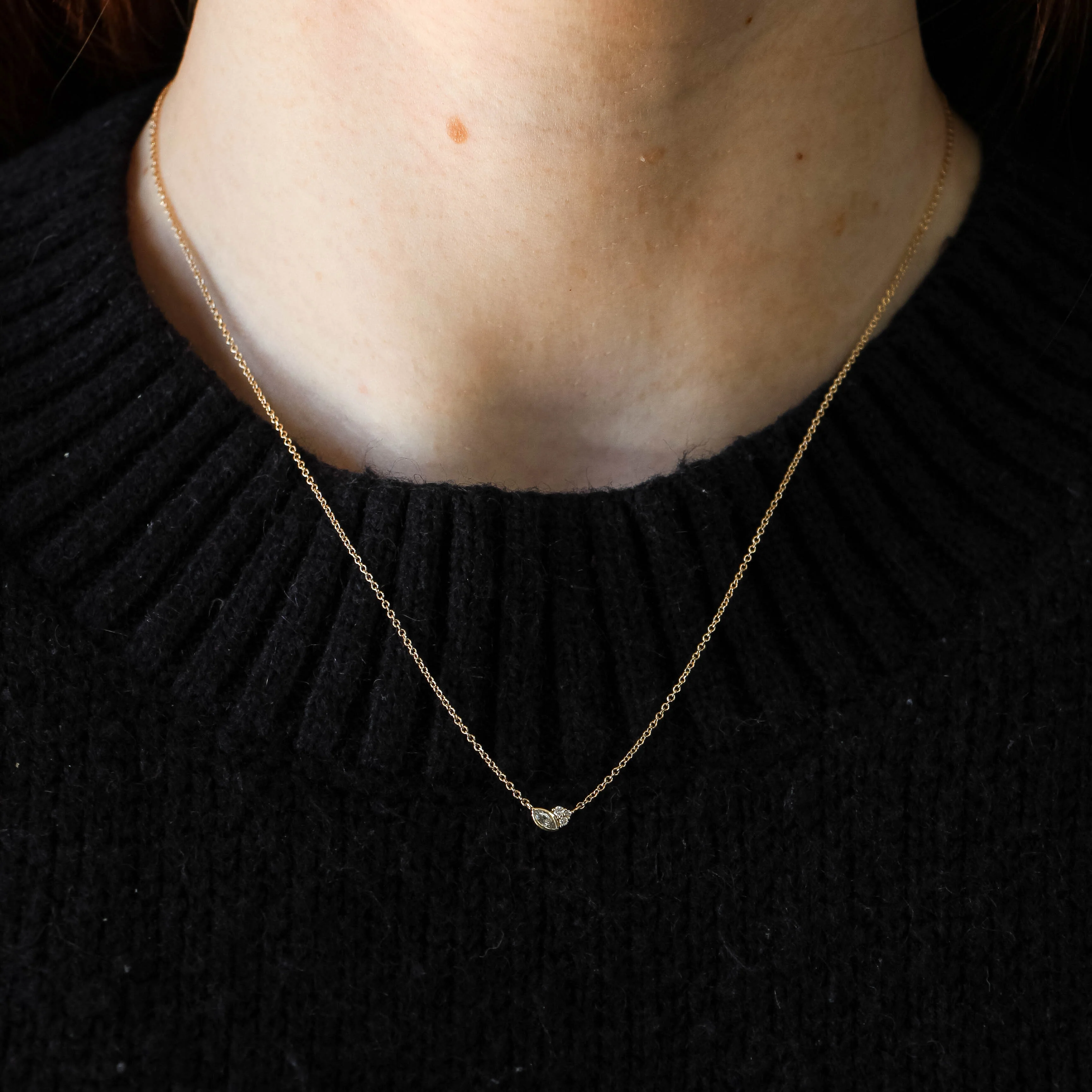Jordan Necklace with a Marquise Sapphire and White Accent Diamonds - Made to Order - Image 4
