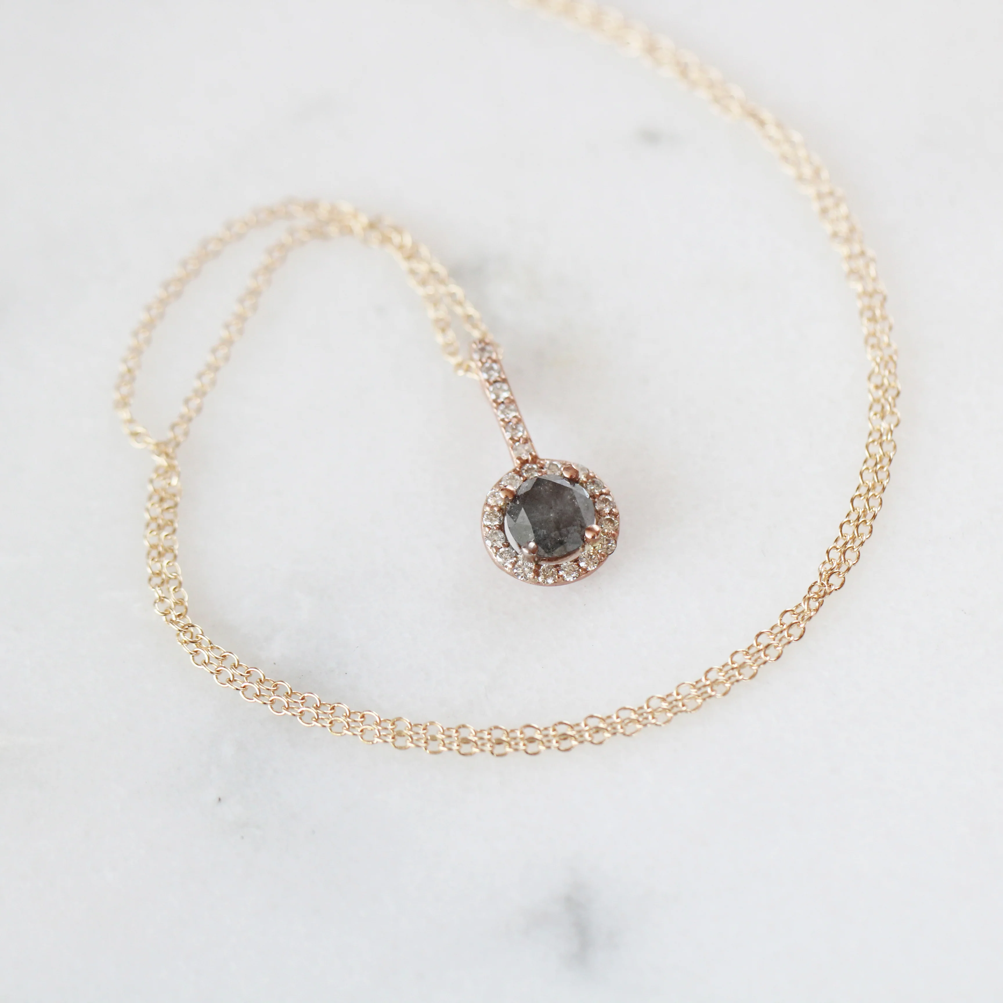Joy Necklace with a Round Salt and Pepper Diamond and White Diamond Accents - Ready to Ship - Image 3