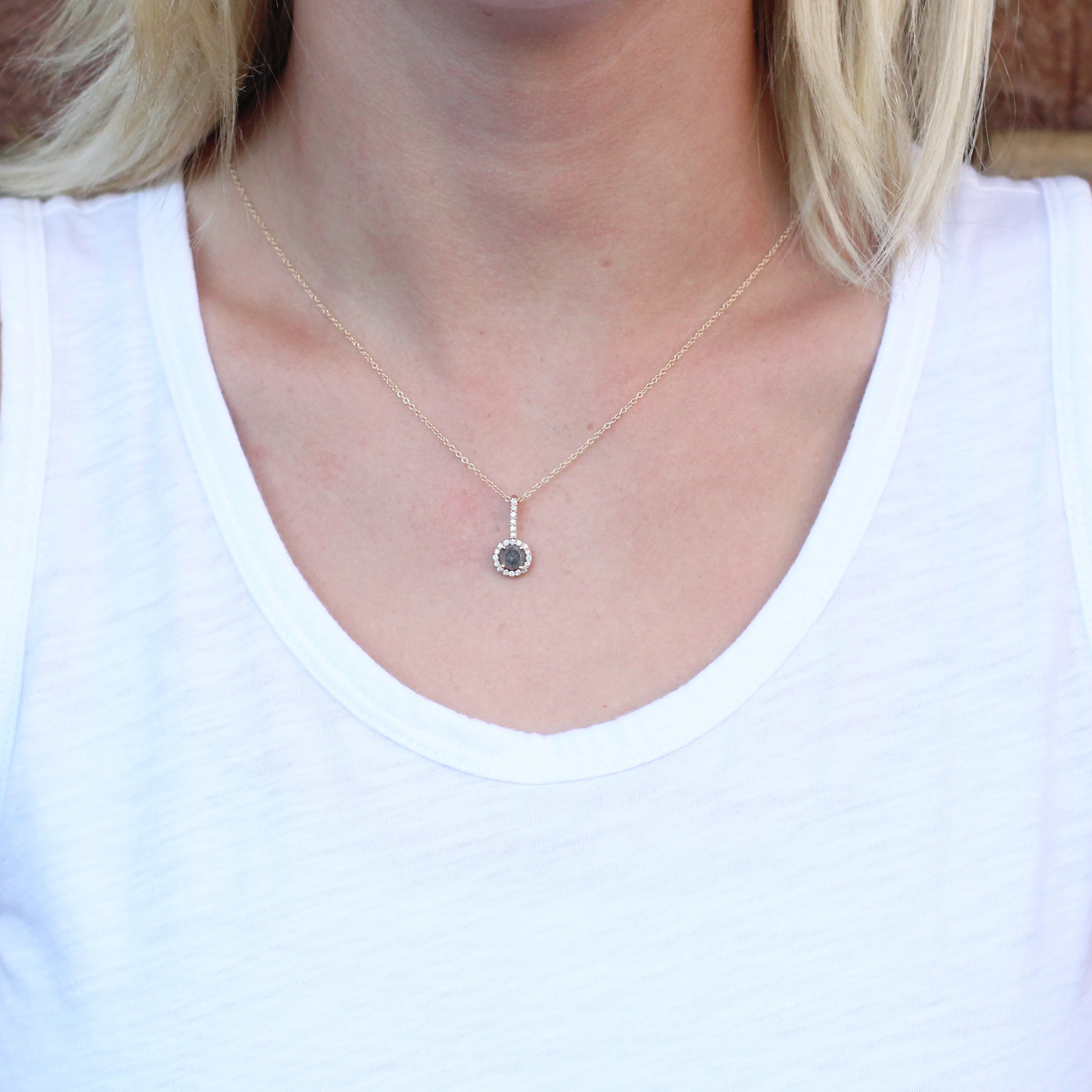 Joy Necklace with a Round Salt and Pepper Diamond and White Diamond Accents - Ready to Ship - Image 6