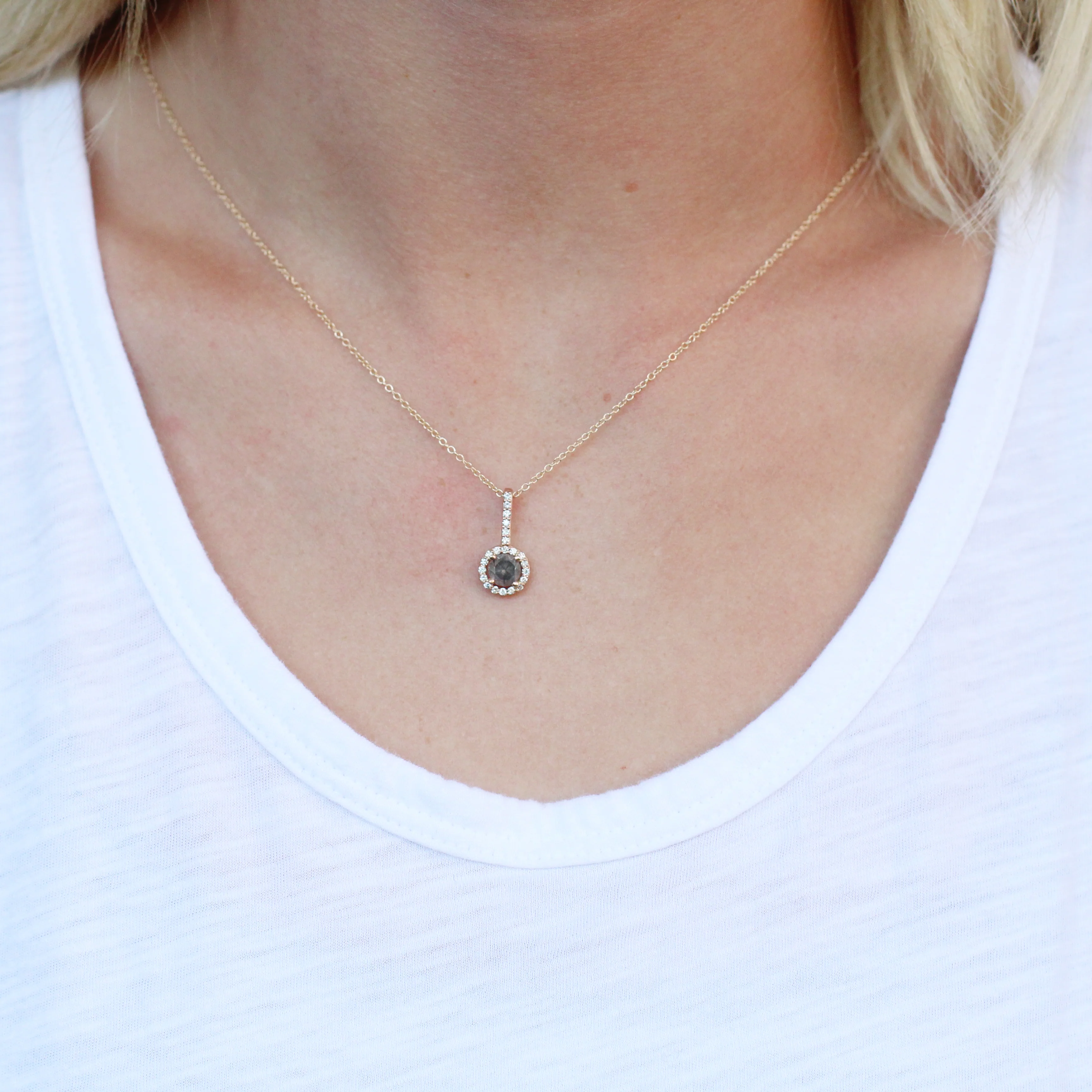 Joy Necklace with a Round Salt and Pepper Diamond and White Diamond Accents - Ready to Ship - Image 7