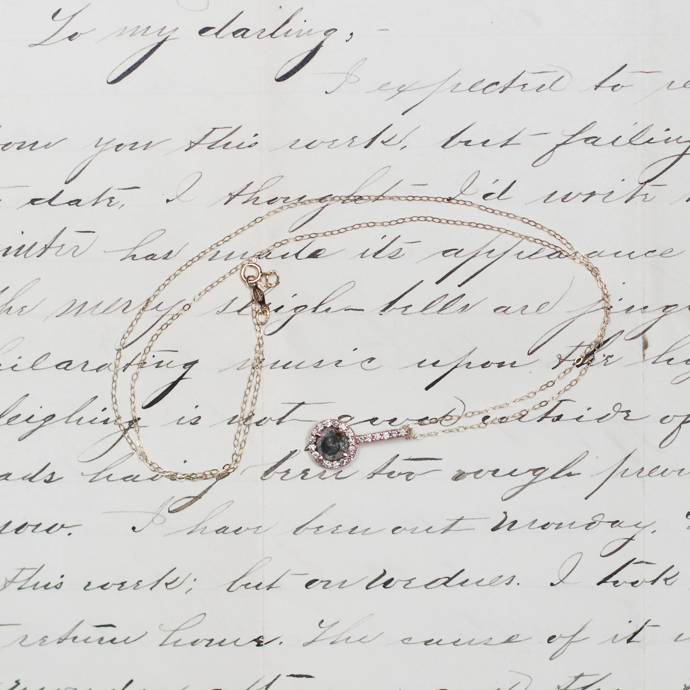 Joy Necklace with a Round Salt and Pepper Diamond and White Diamond Accents - Ready to Ship - Image 8