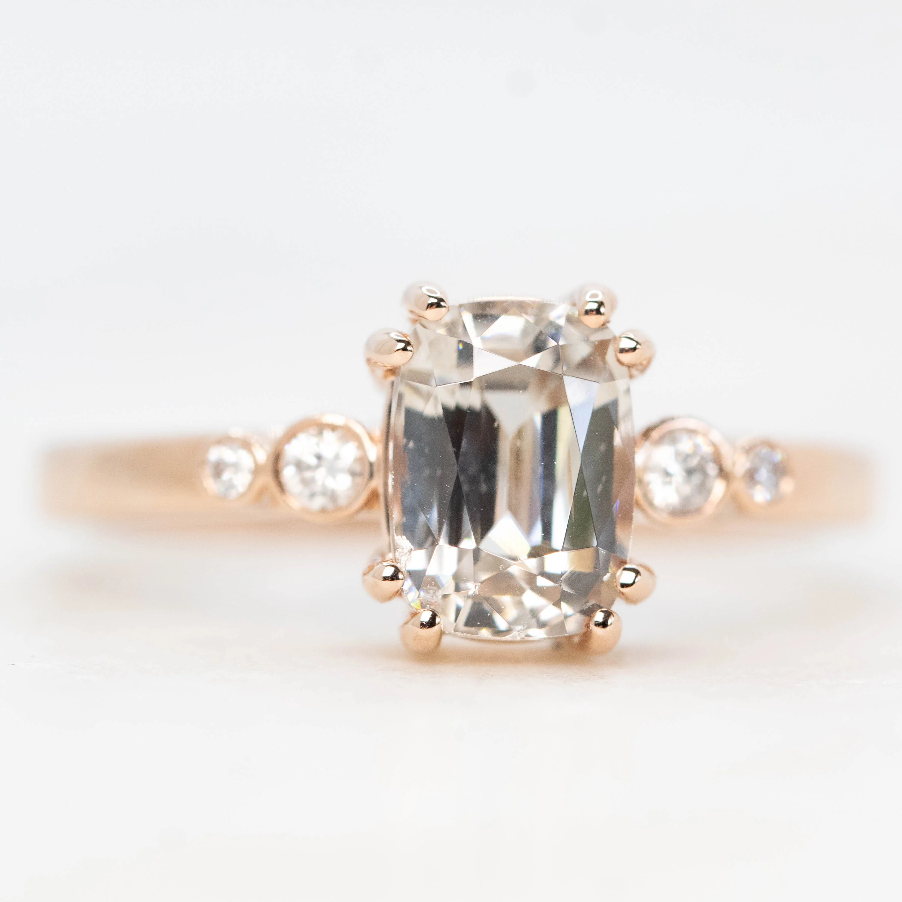 Joyce Ring with a 2.18 Carat Antique Cushion Cut Sapphire and White Accent Diamonds in 14k Rose Gold - Ready to Size and Ship - Image 4