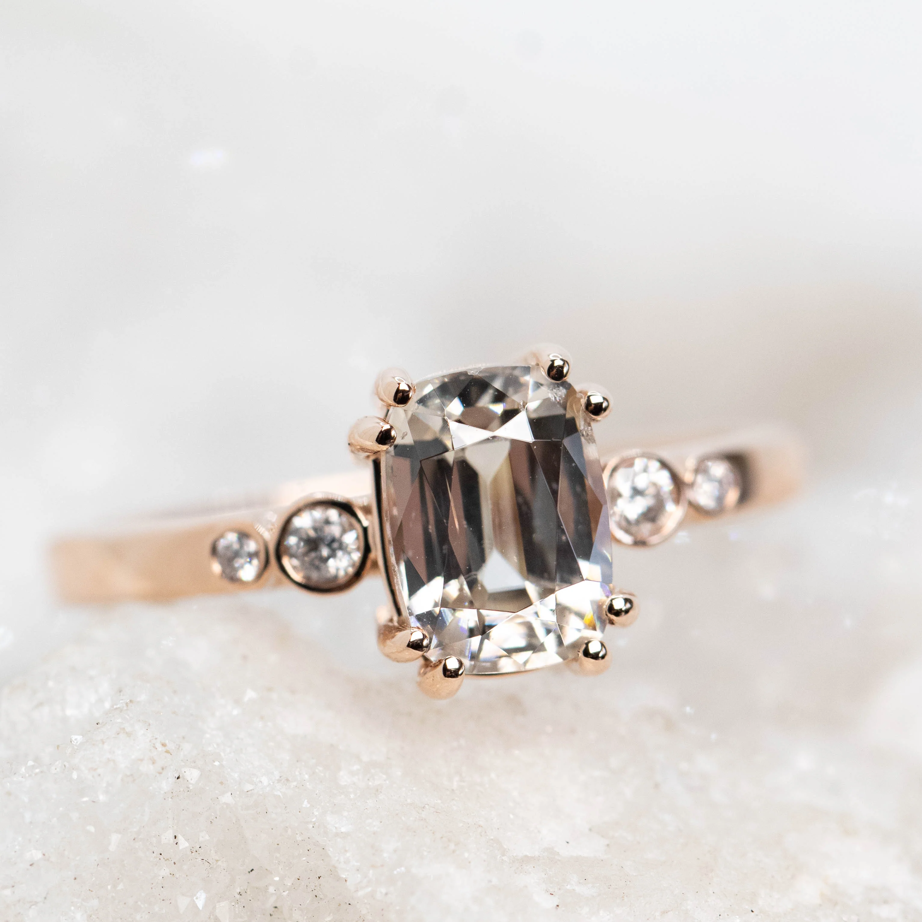Joyce Ring with a 2.18 Carat Antique Cushion Cut Sapphire and White Accent Diamonds in 14k Rose Gold - Ready to Size and Ship - Image 8