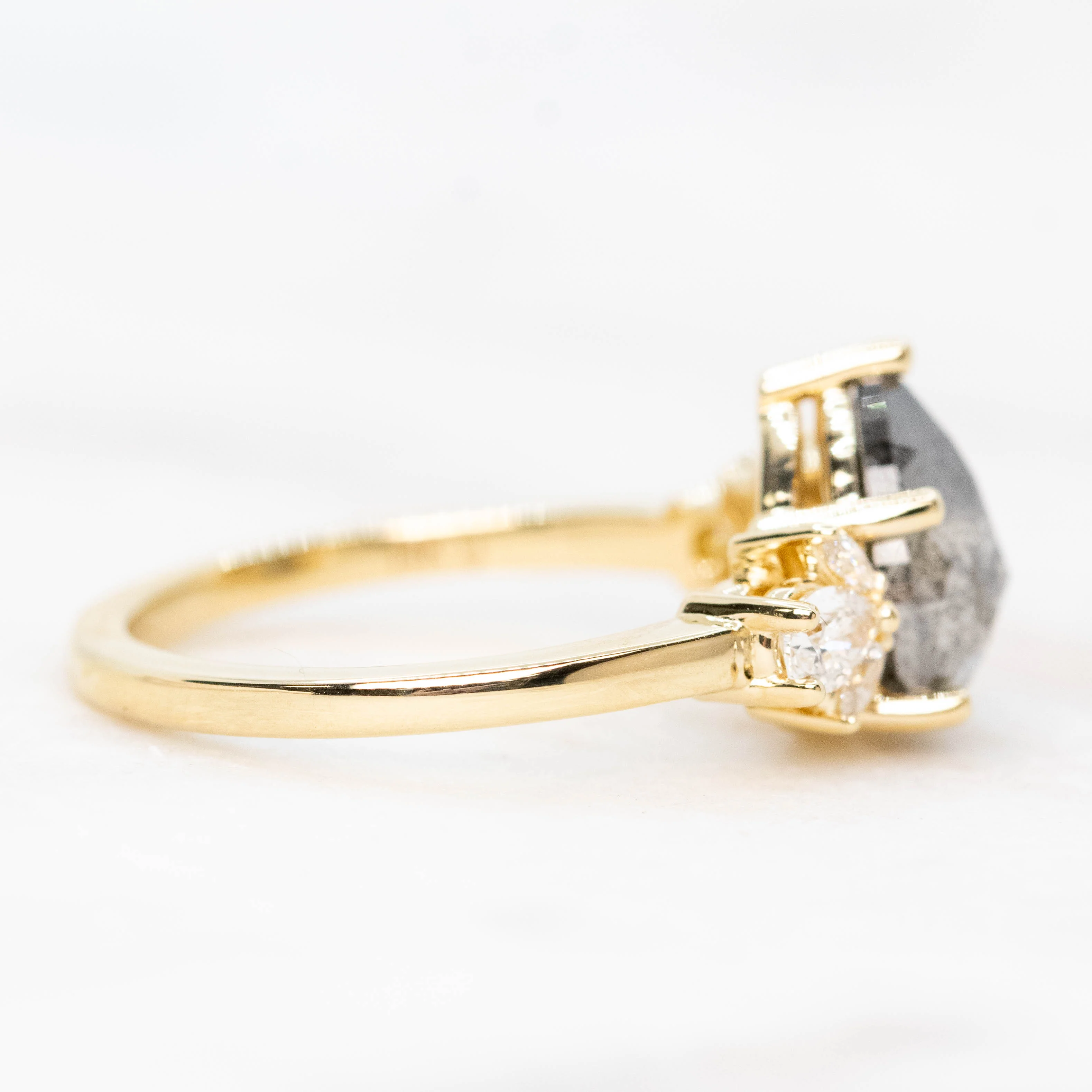 Kendra Ring with a 2.06 Carat Dark and Clear Pear Diamond and White Accent Diamonds in 14k Yellow Gold - Ready to Size and Ship - Image 5