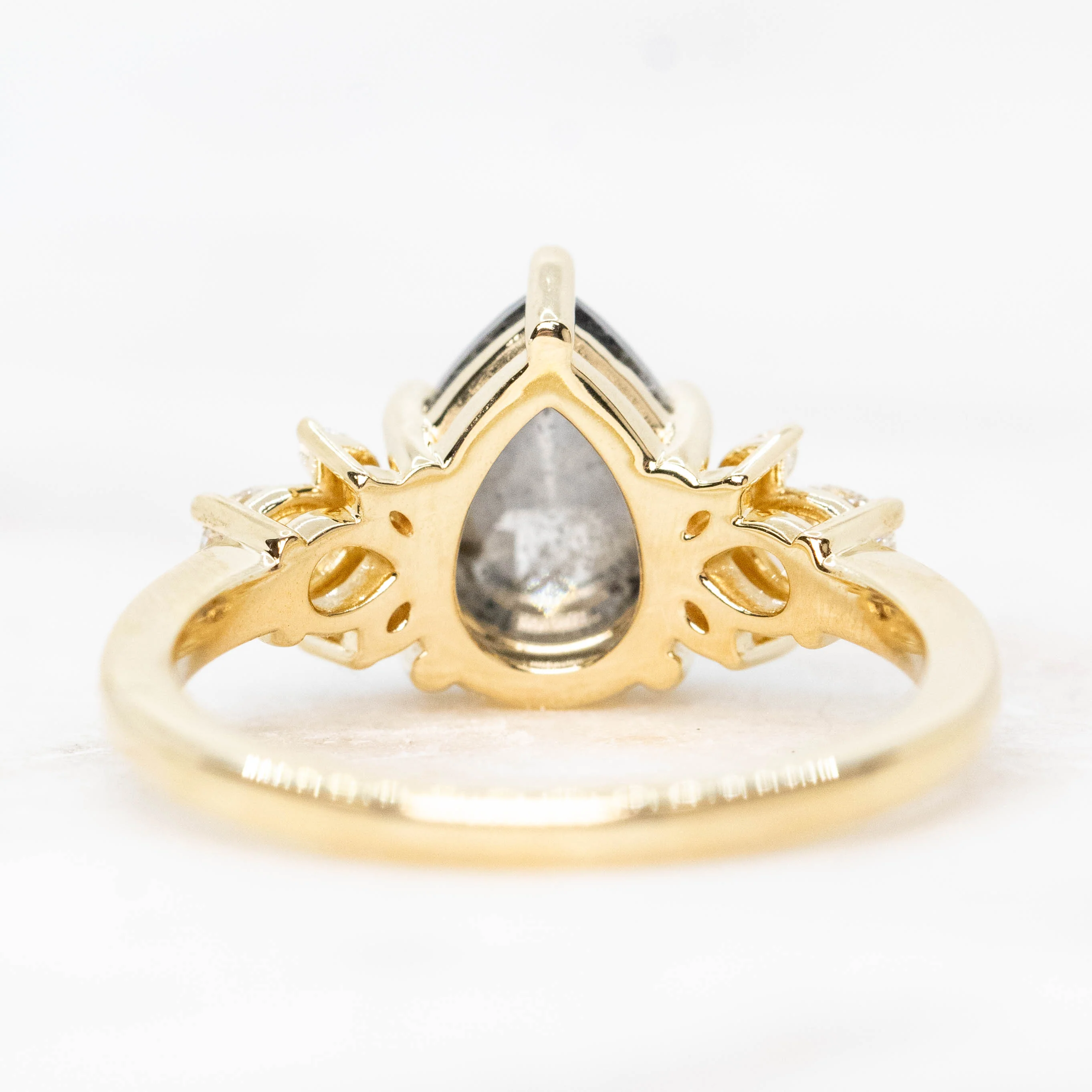 Kendra Ring with a 2.06 Carat Dark and Clear Pear Diamond and White Accent Diamonds in 14k Yellow Gold - Ready to Size and Ship - Image 6