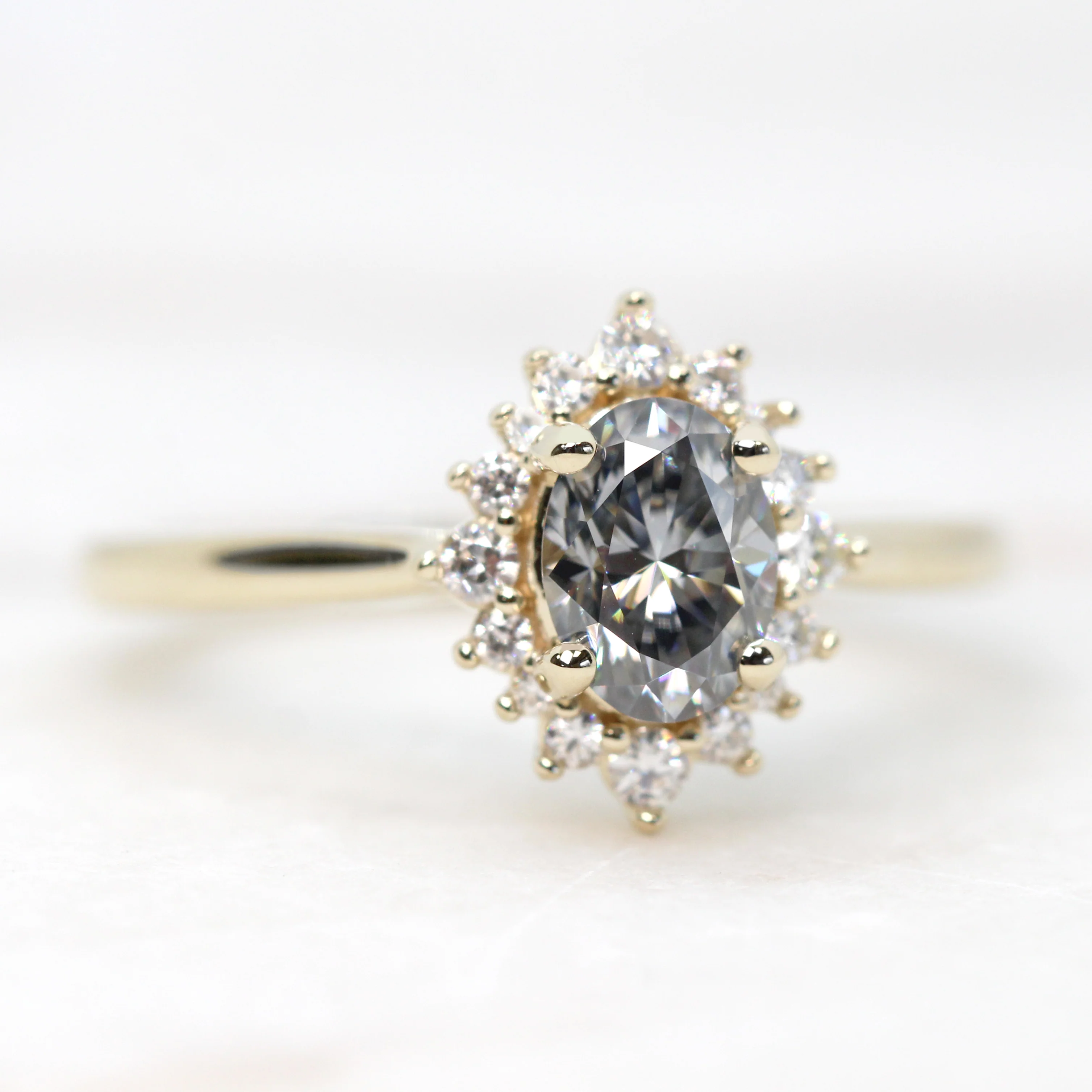 Lena Ring with a Gray Oval Moissanite and Moissanite Accents - Made to Order - Image 3
