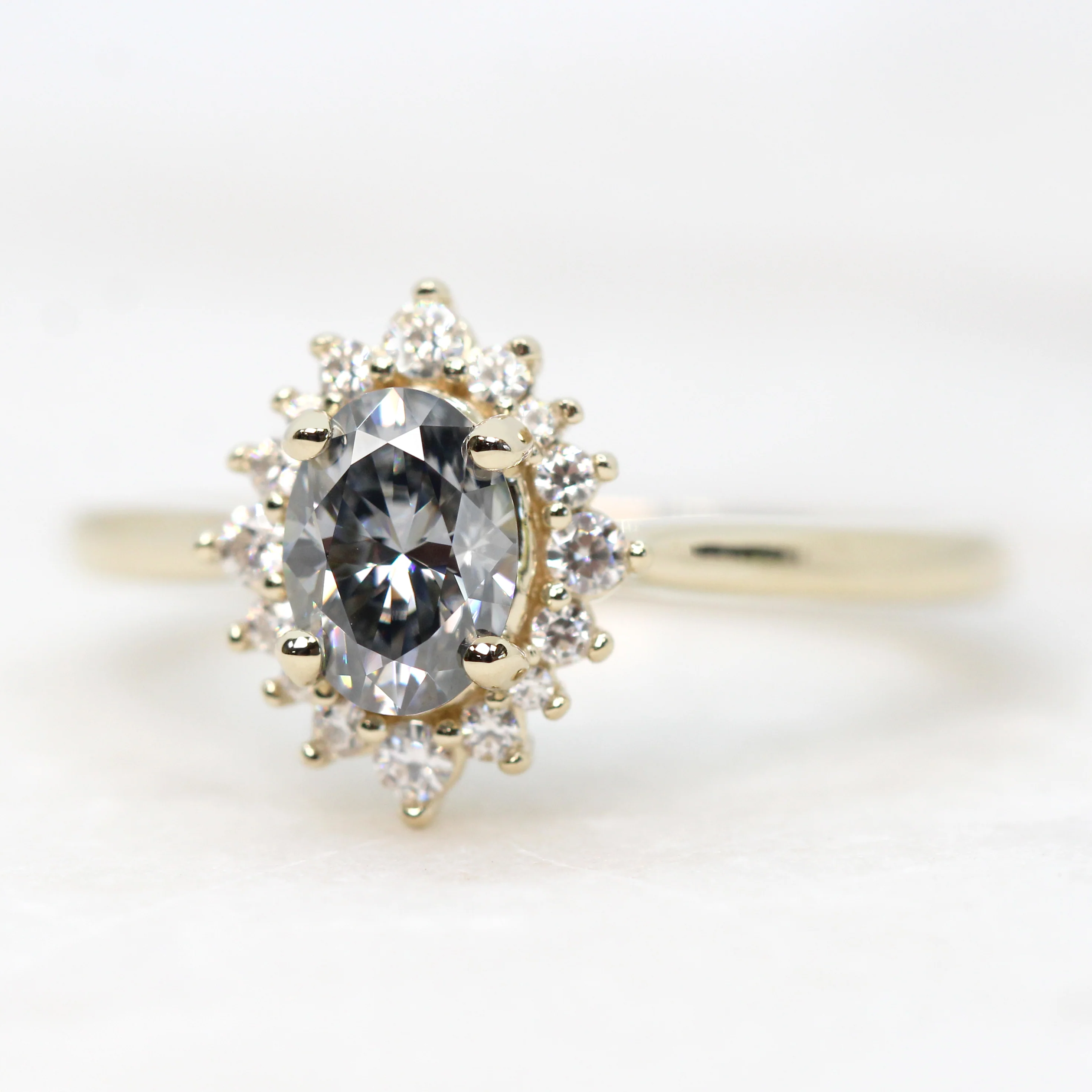 Lena Ring with a Gray Oval Moissanite and Moissanite Accents - Made to Order - Image 4