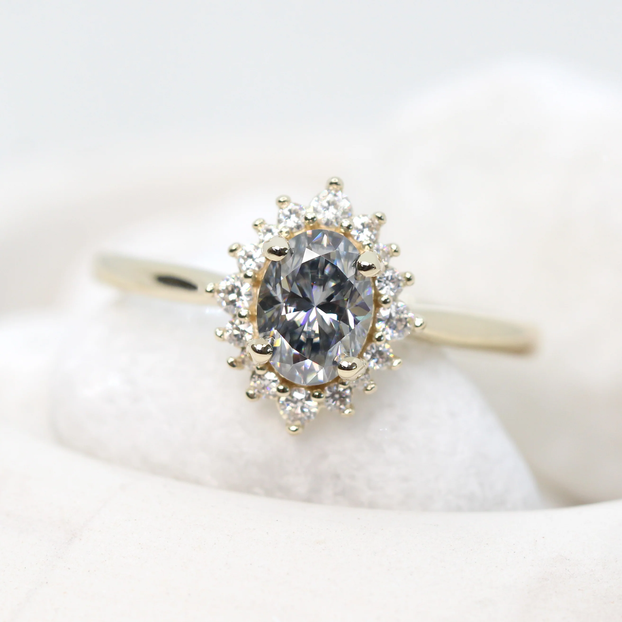 Lena Ring with a Gray Oval Moissanite and Moissanite Accents - Made to Order - Image 7