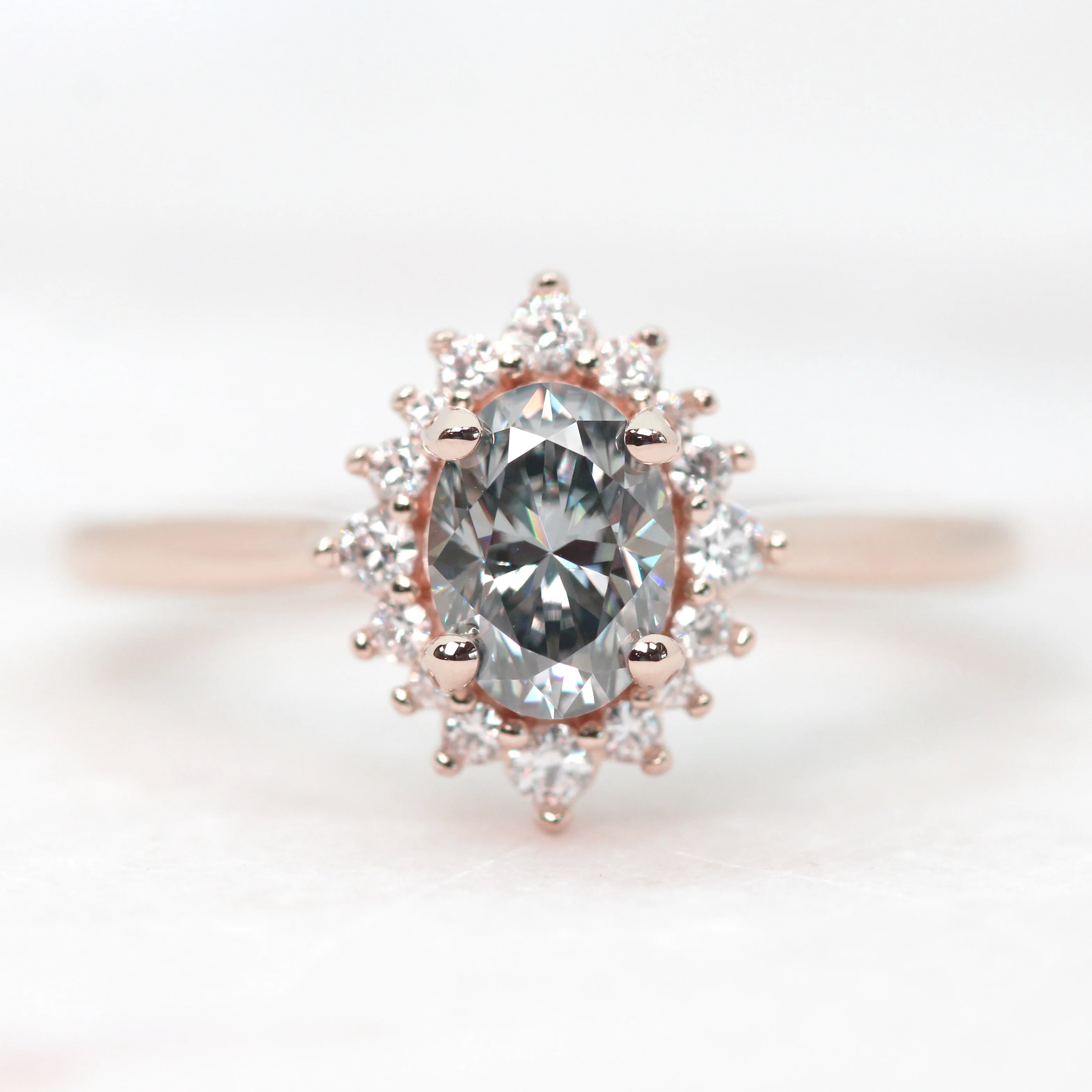 Lena Ring with a Gray Oval Moissanite and Moissanite Accents - Made to Order - Image 8