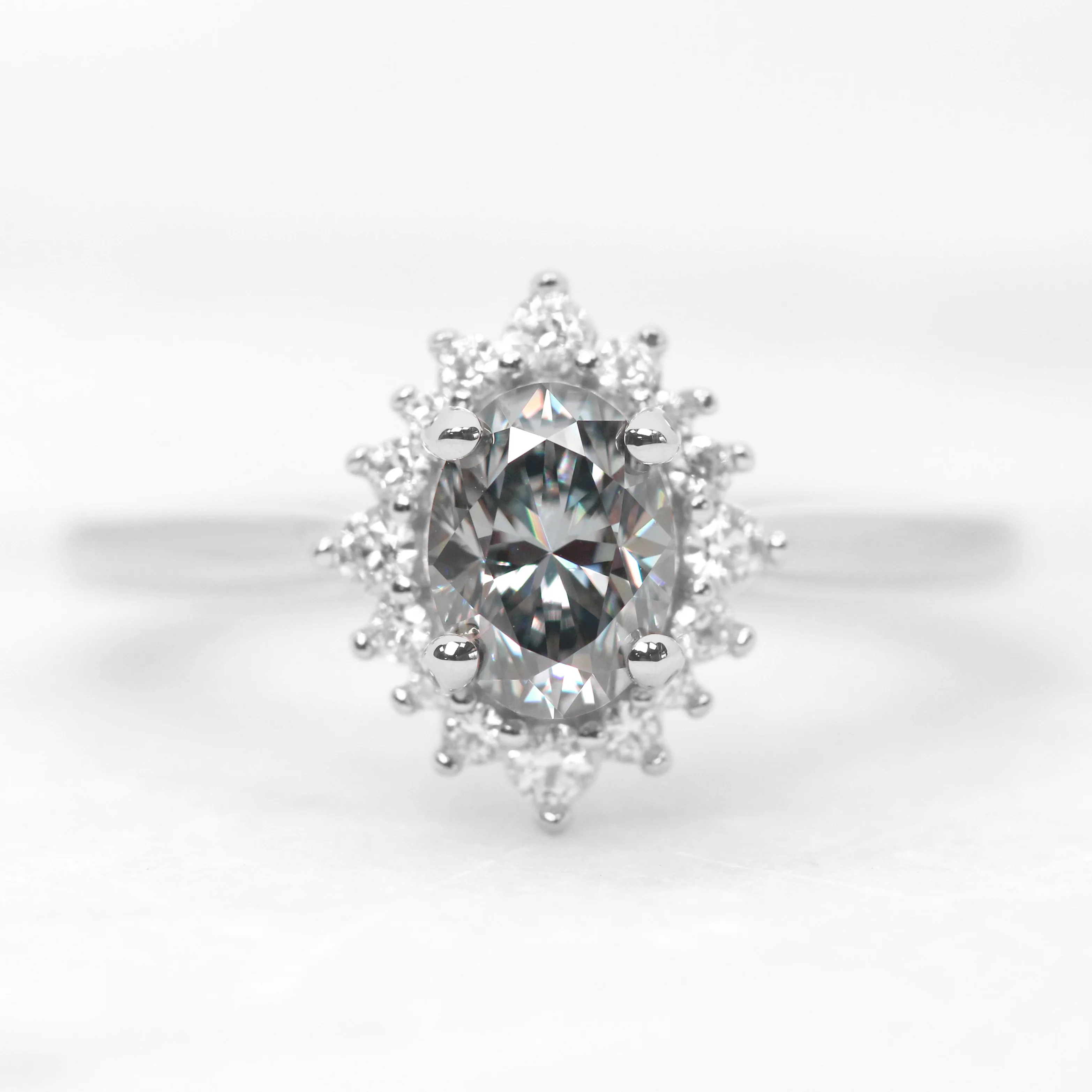 Lena Ring with a Gray Oval Moissanite and Moissanite Accents - Made to Order - Image 9