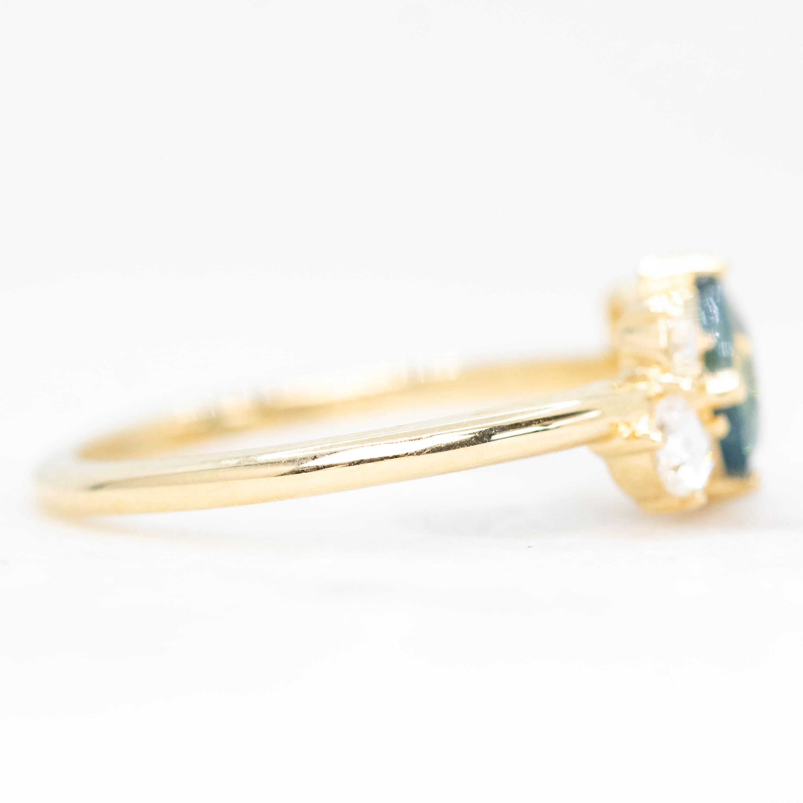 Lexus Ring with a 0.90 Carat Teal Oval Sapphire and Clear Diamond Accents in 10k Yellow Gold - Ready to Size and Ship - Image 5
