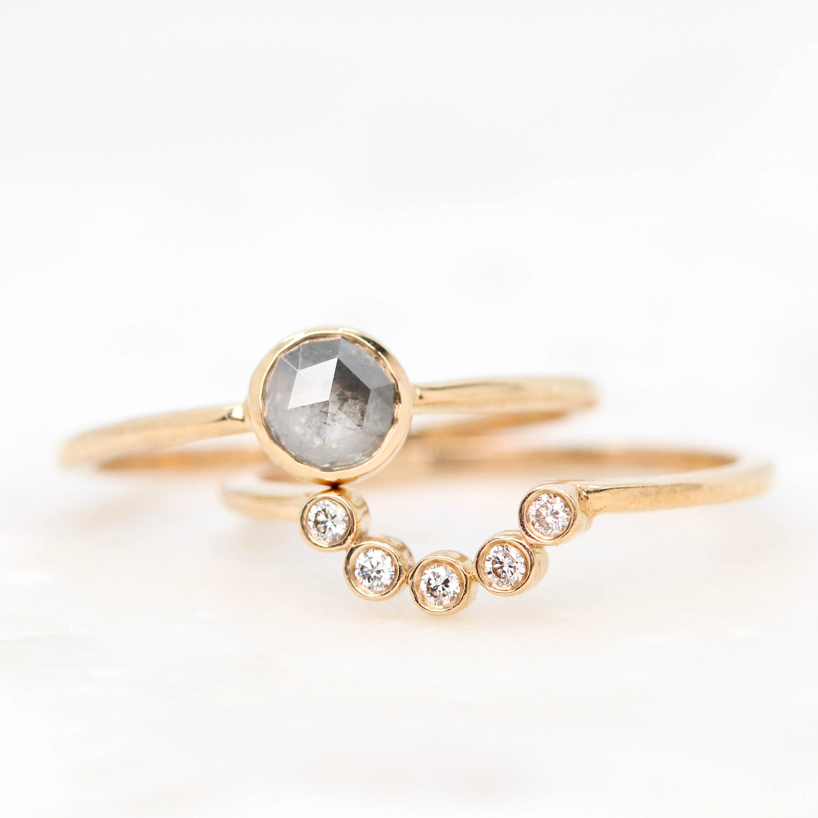 Rose Cut Salt and Pepper Diamond Bezel Ring Set in 14k Champagne Gold - Ready to Ship - Image 7