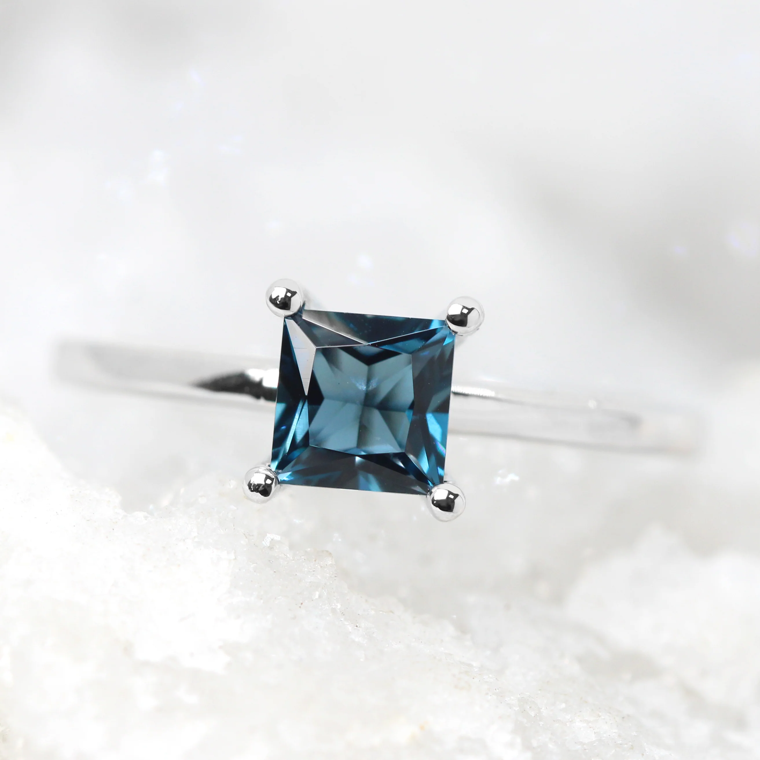 Ruthie Ring with a Princess Cut London Blue Topaz - Made to Order - Image 4