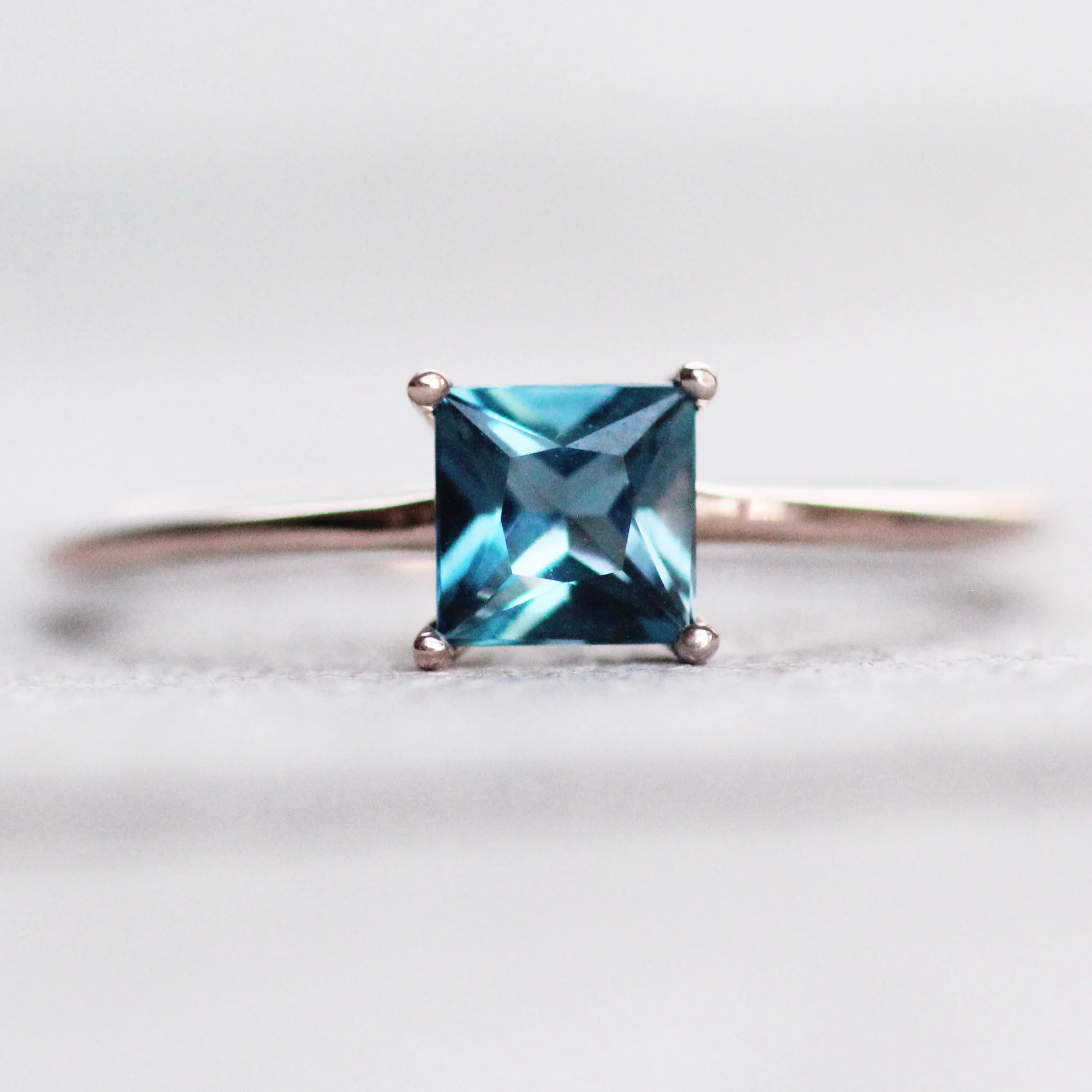 Ruthie Ring with a Princess Cut London Blue Topaz - Made to Order - Image 6