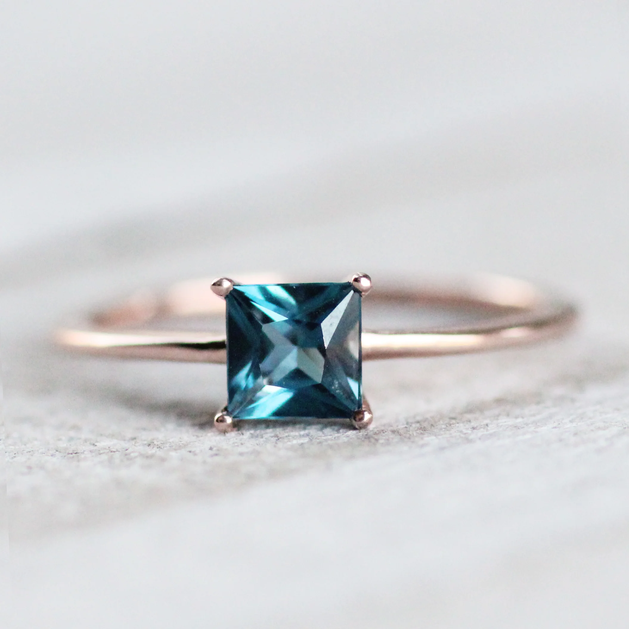 Ruthie Ring with a Princess Cut London Blue Topaz - Made to Order - Image 7