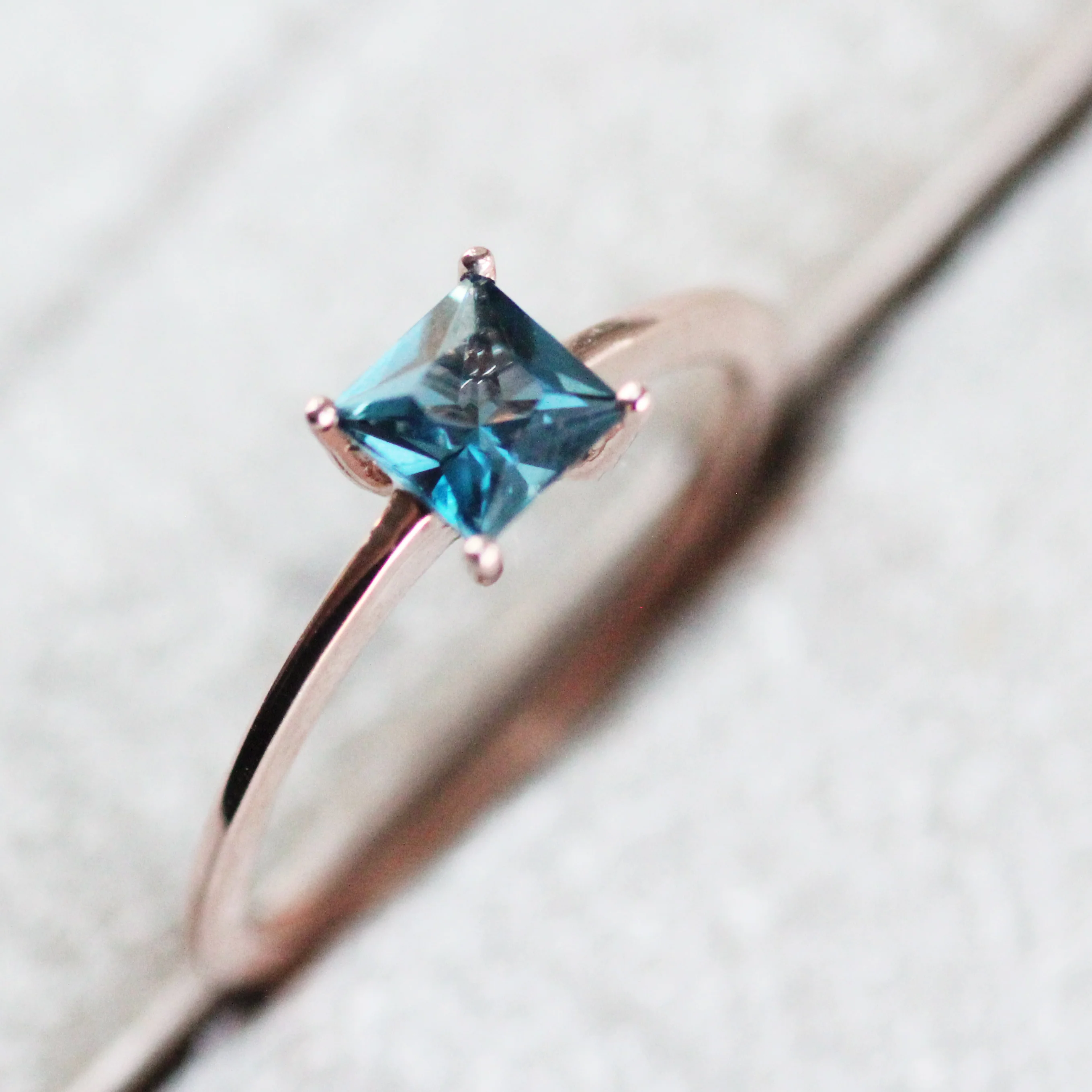 Ruthie Ring with a Princess Cut London Blue Topaz - Made to Order - Image 8