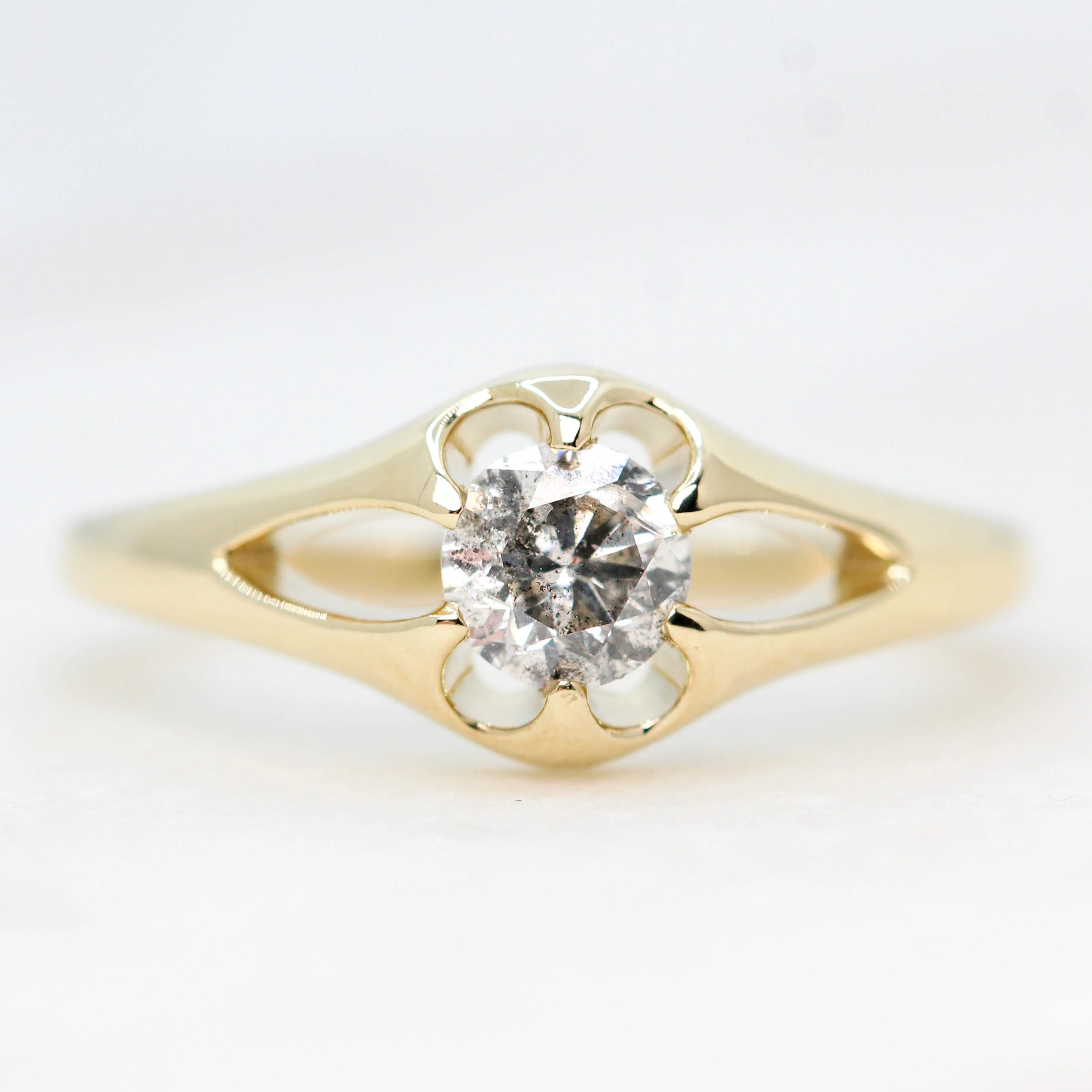 Lotus Ring with a 0.50 Carat Round Salt and Pepper Diamond - Made to Order