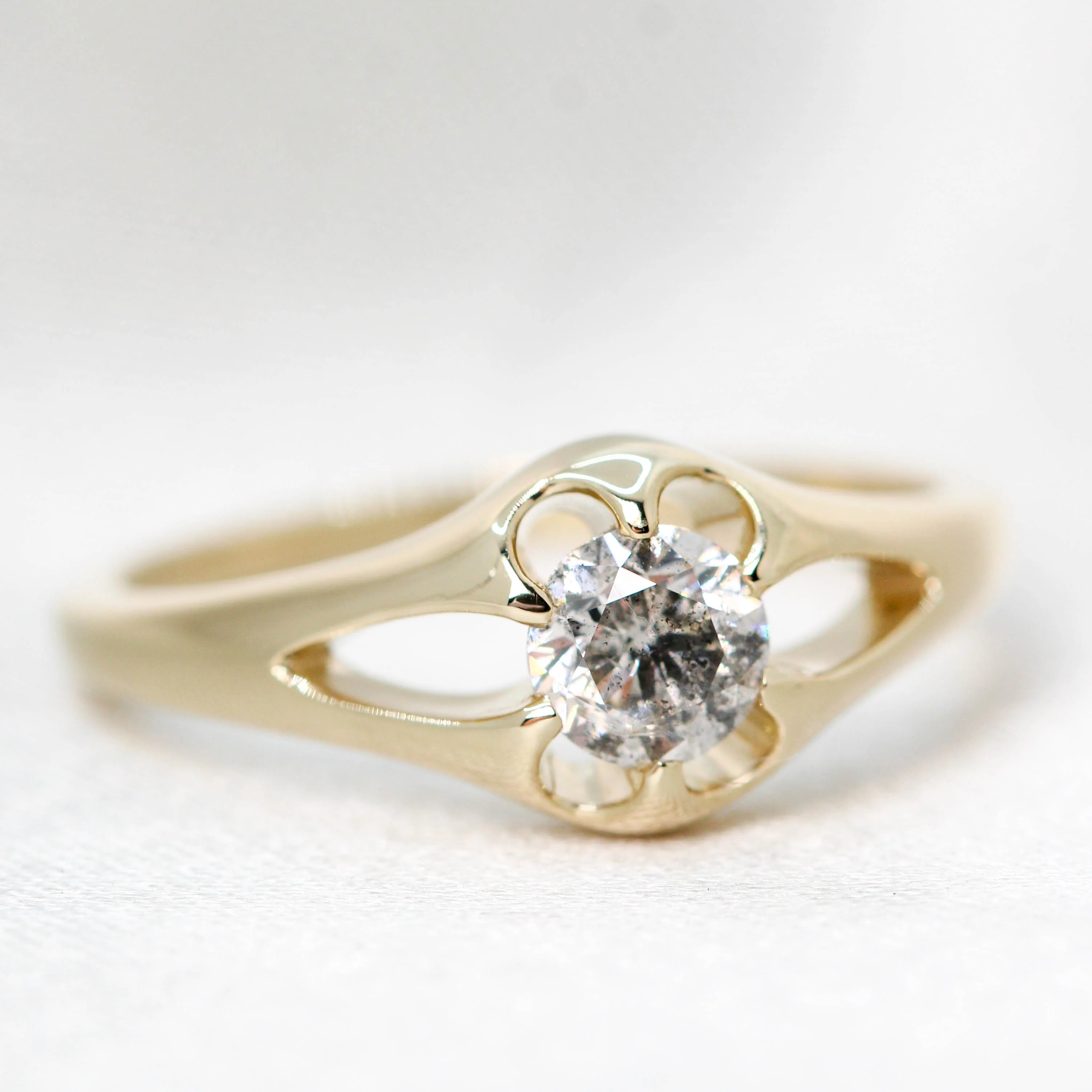 Lotus Ring with a 0.50 Carat Round Salt and Pepper Diamond - Made to Order - Image 10