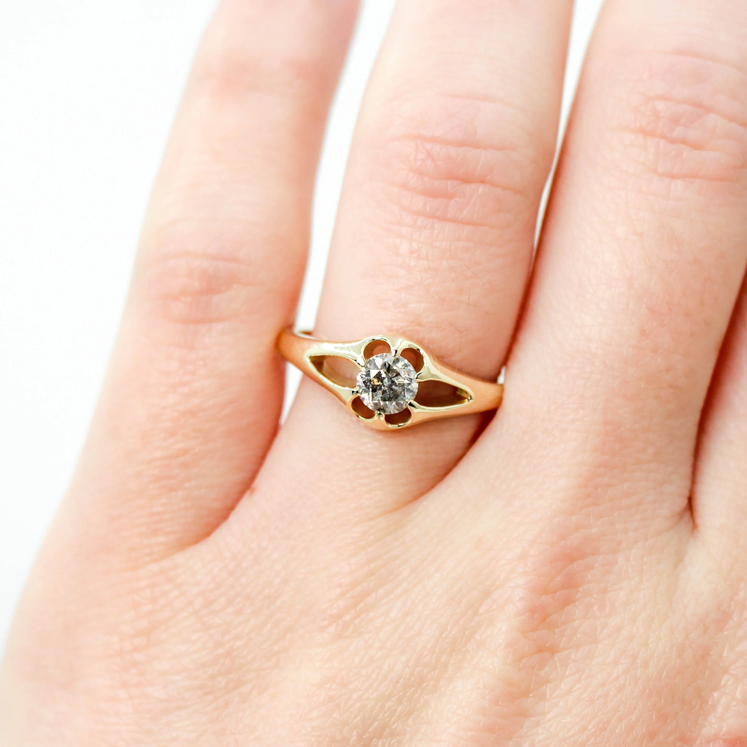 Lotus Ring with a 0.50 Carat Round Salt and Pepper Diamond - Made to Order - Image 2