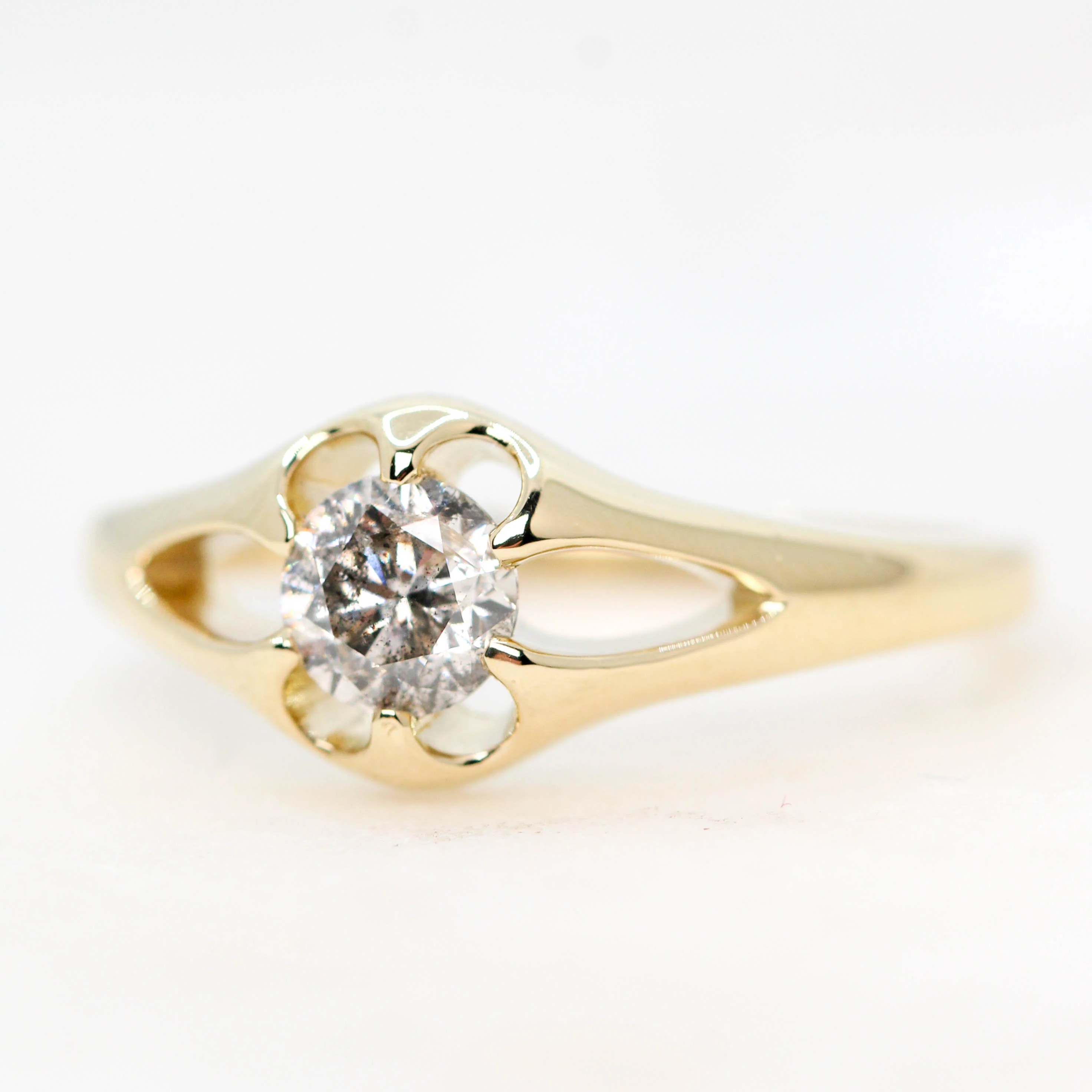 Lotus Ring with a 0.50 Carat Round Salt and Pepper Diamond - Made to Order - Image 3