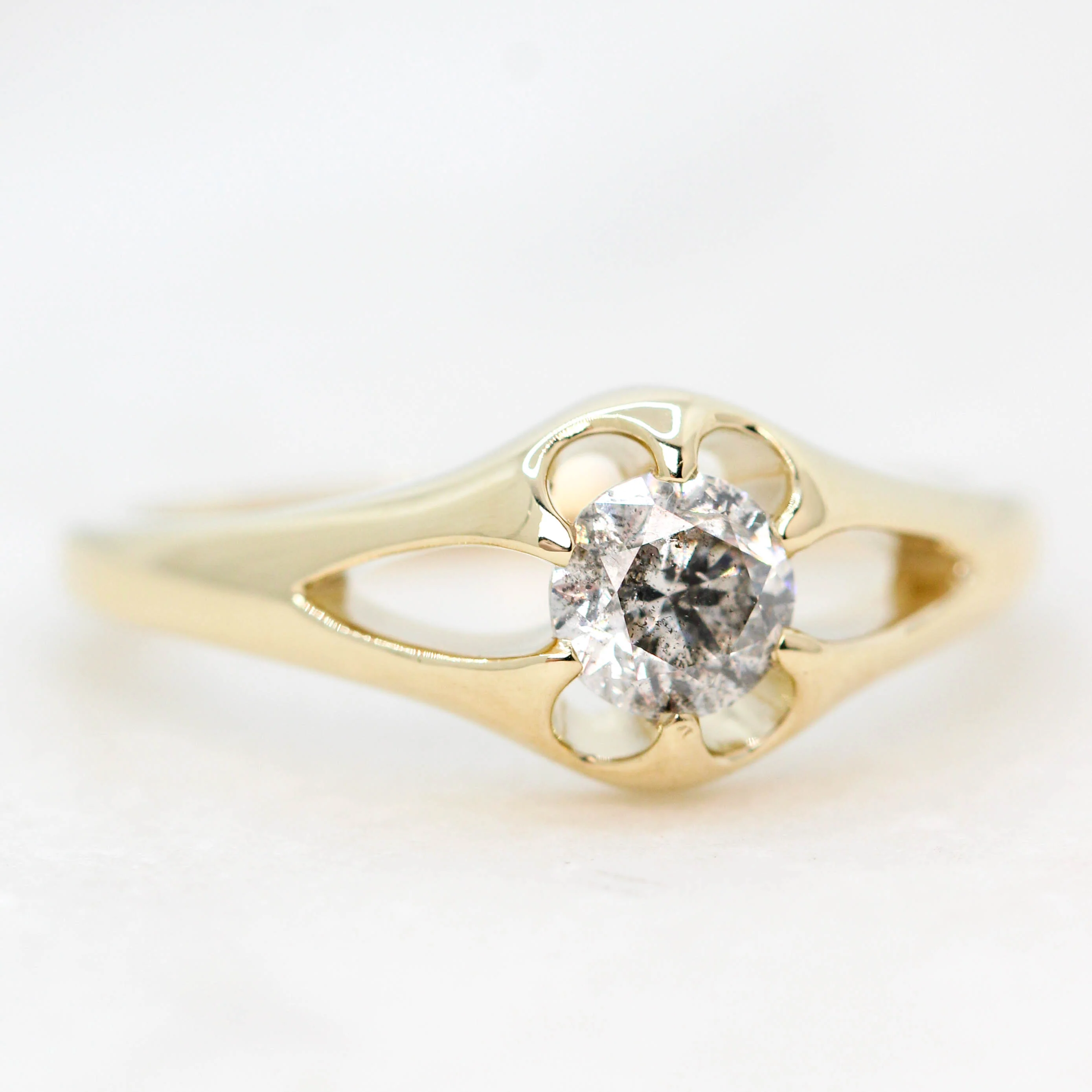 Lotus Ring with a 0.50 Carat Round Salt and Pepper Diamond - Made to Order - Image 4
